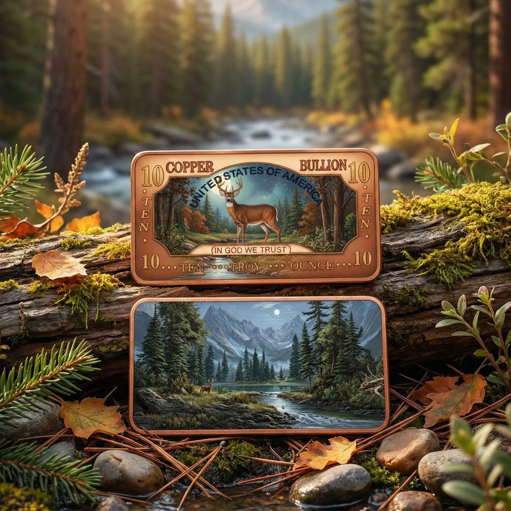 2025 10 oz Whitetail Deer .999 Copper Bar Colorized in Capsule