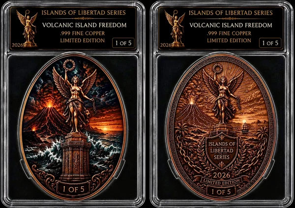 Volcanic Island Freedom 1 oz Copper Libertad Egg Slab | 320 Coins