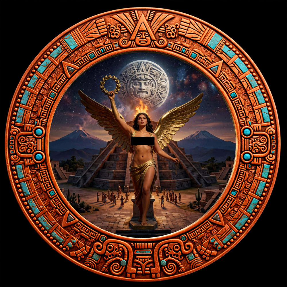 Aztec Moon Angel Colorized 5 oz Copper Round