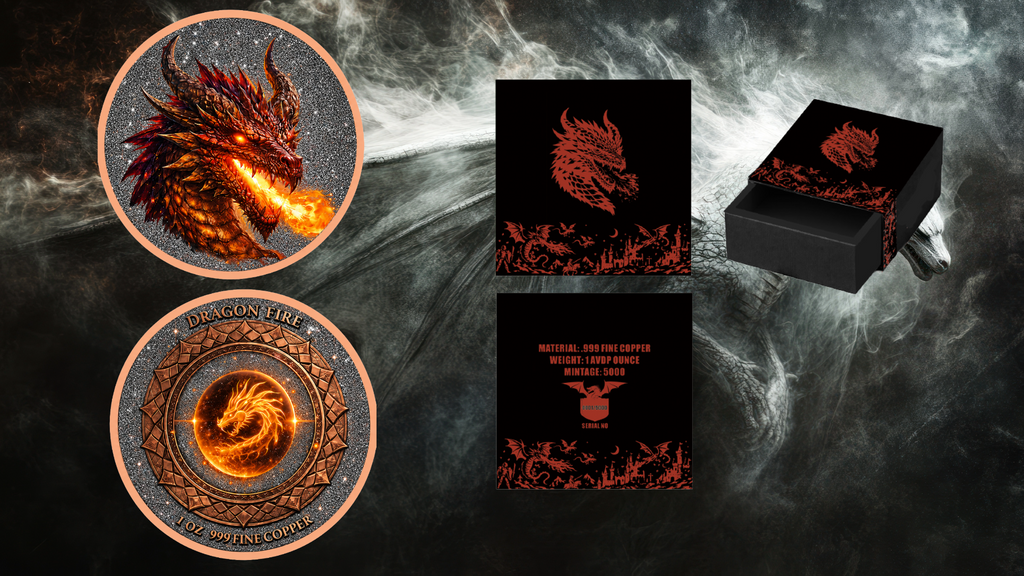 Dragon Fire Colorized Diamond Dust 1 oz Copper Round