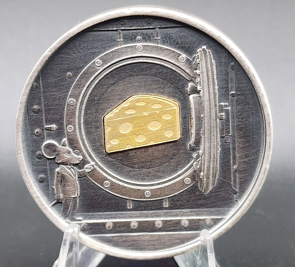 TD Mint BIG O & Mouse Exclusive 2oz Silver & 1g Gold Cheese Vault Art Round