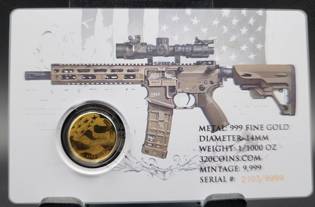 320Coins Second Amendment 2A 1/1000th oz Gold Round Carded