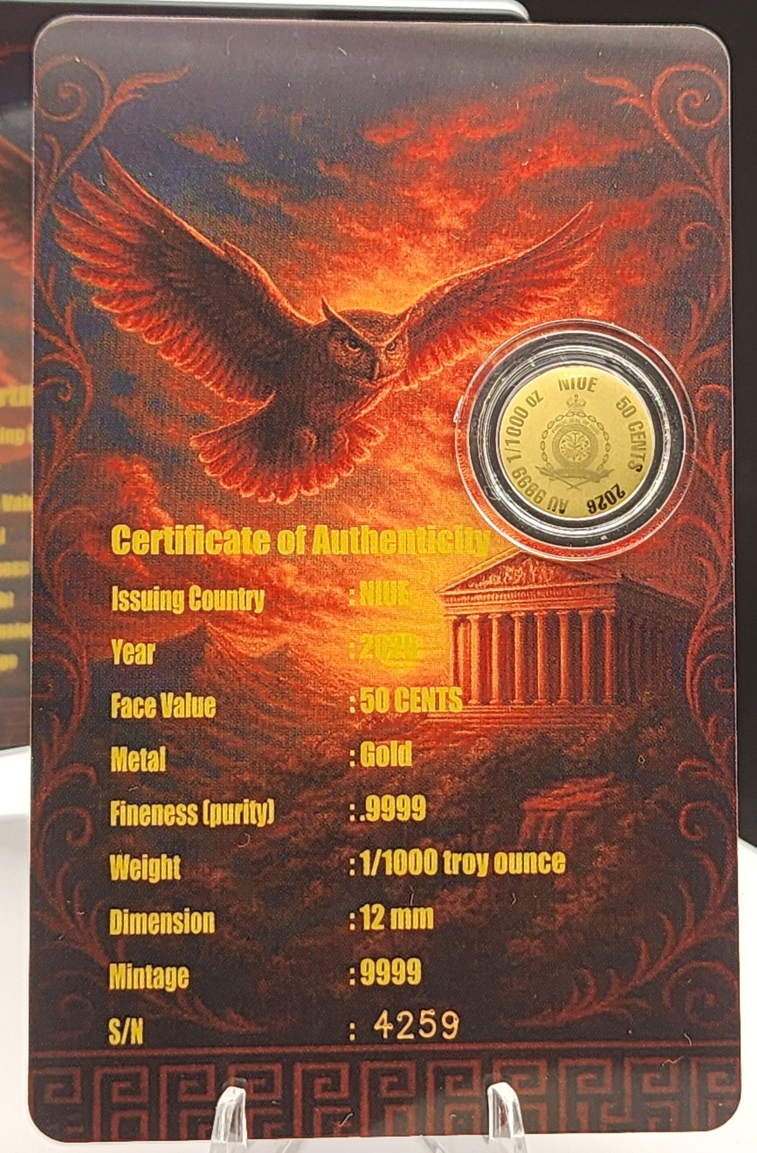 2026 Athena 1/1000 oz Gold Coin Carded