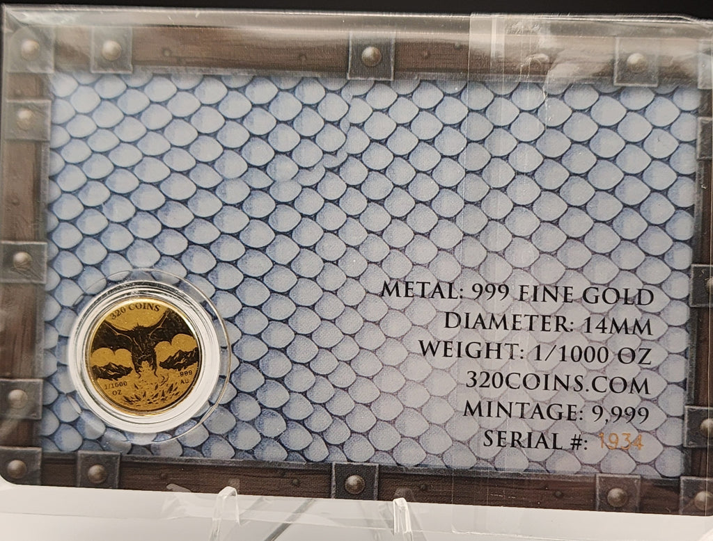 320Coins Frost Dragon 1/1000 oz .999 Gold Round Carded