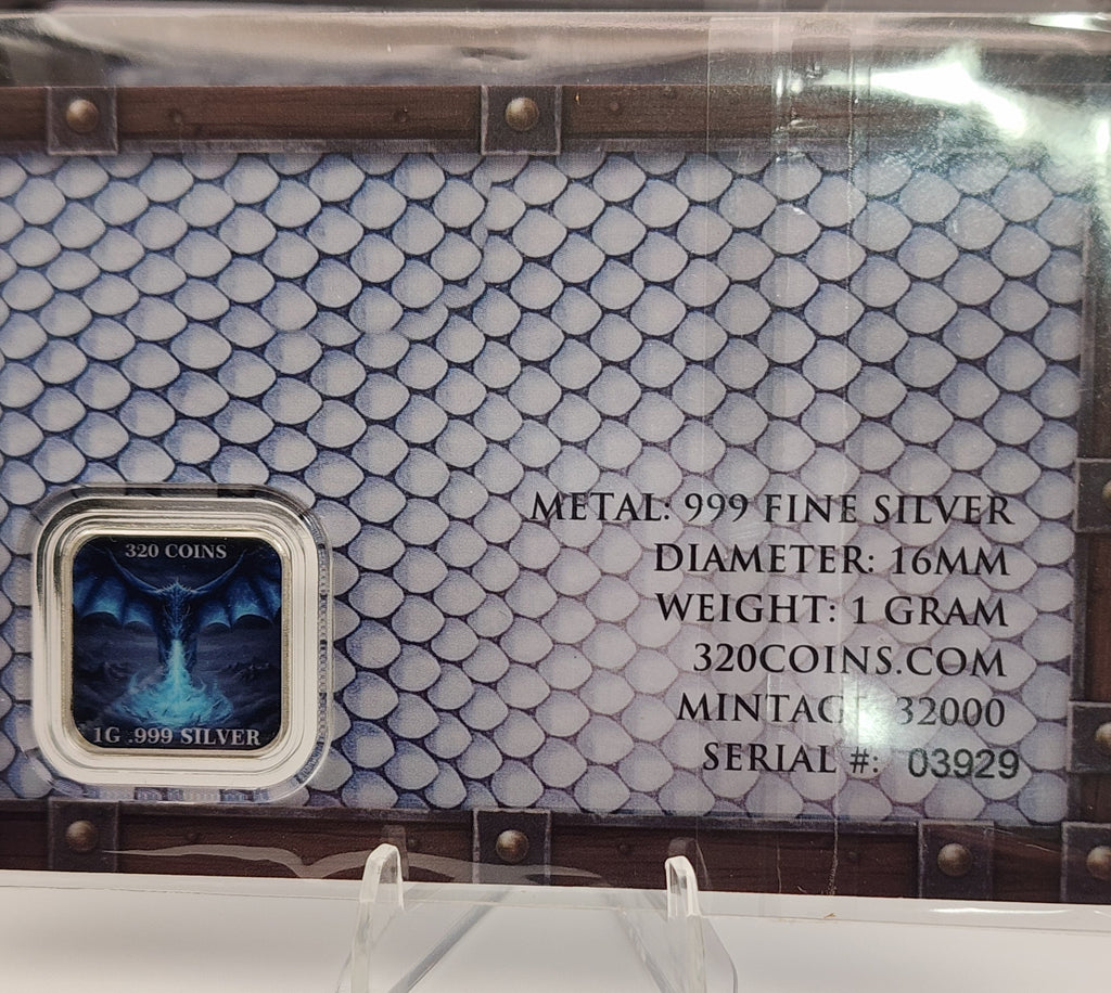 320Coins Ice Dragon 1 Gram Silver Bar Carded