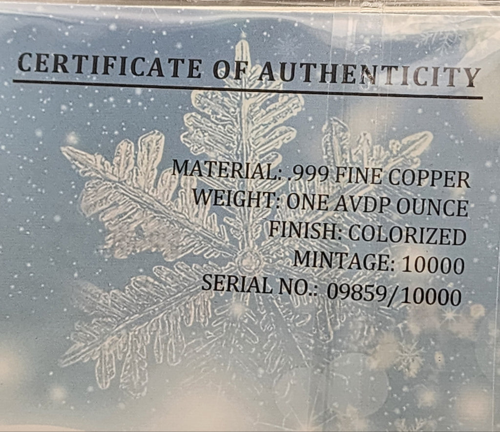 Let It Snow 1oz Copper Round Carded w/ COA