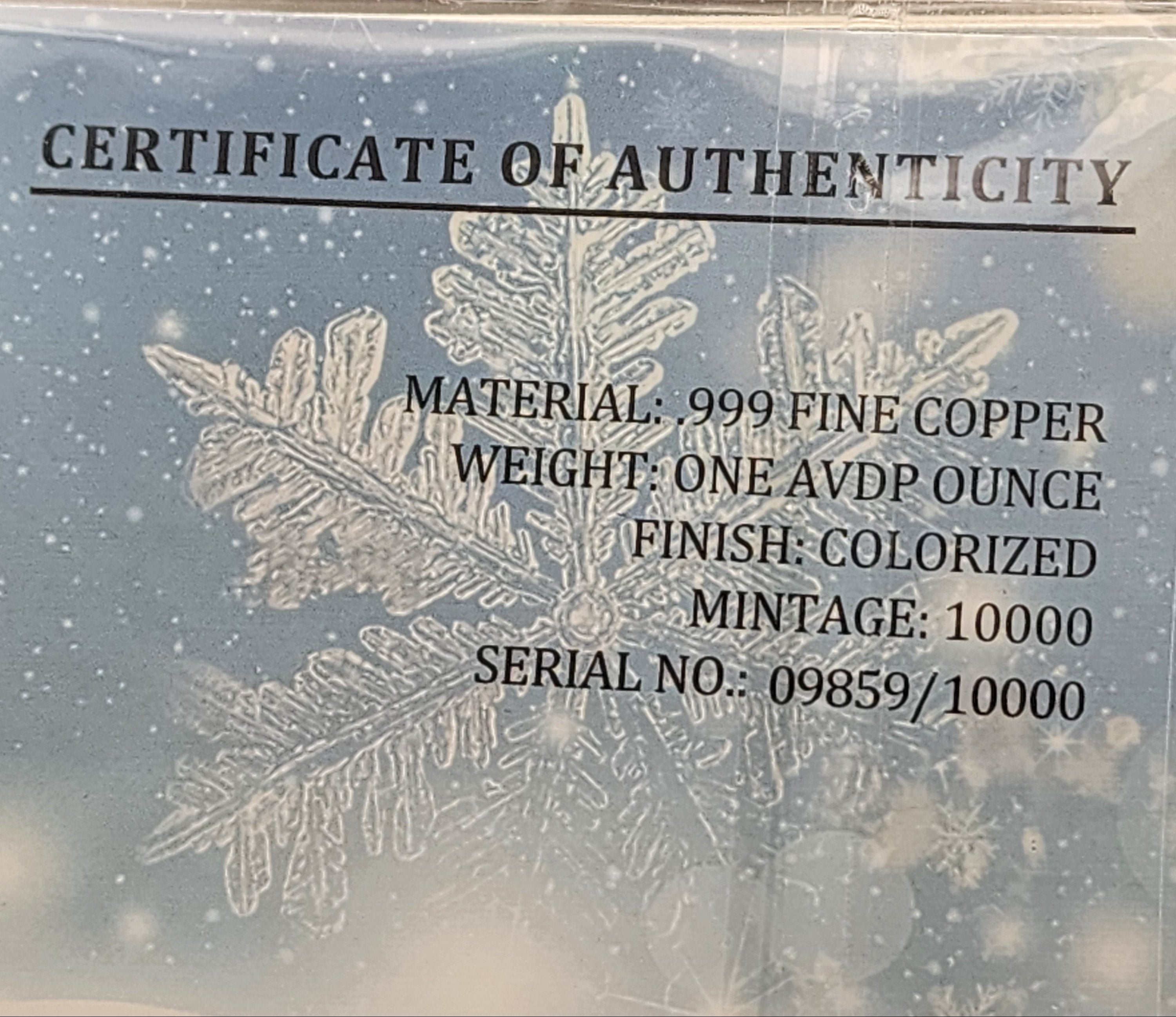 Let It Snow 1oz Copper Round Carded w/ COA
