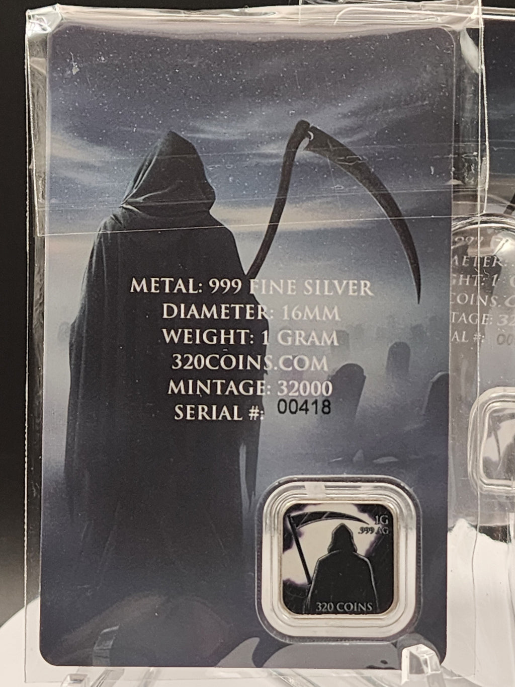 320Coins Gram Reaper 1g Silver Bar in Assay Card