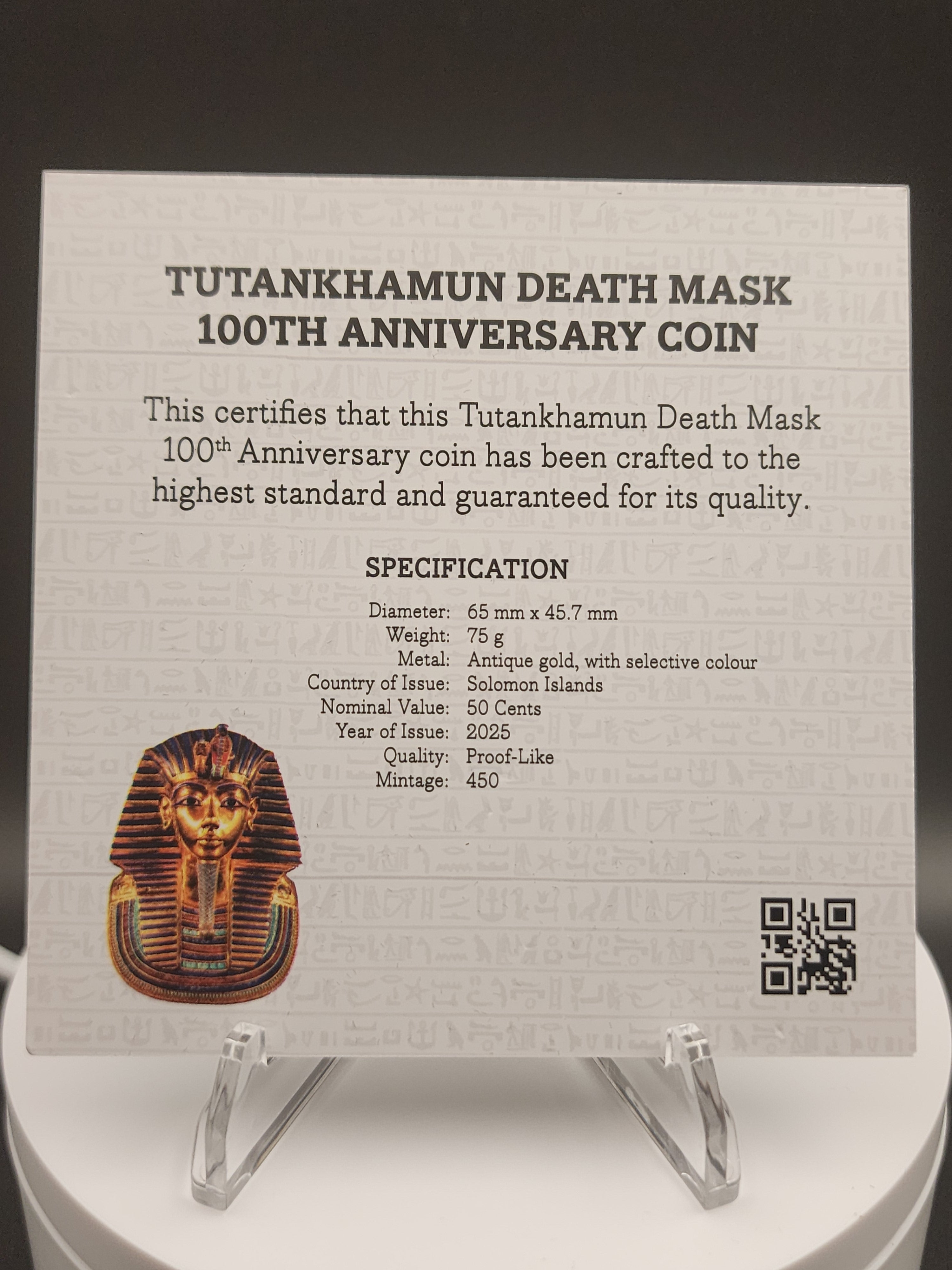 2025 King Tut Death Mask Coin 100th Anniv 75gr Copper Gold Plated