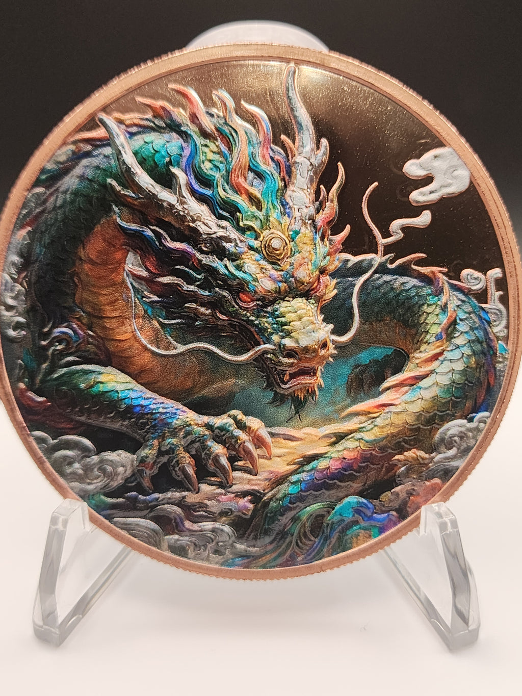 2026 Dragon Lore 5oz Copper .999 Hi Relief Colorized Medal in Capsule