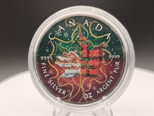 2025 Canadian Christmas Maple 1oz .9999 Silver Colorized Coin - Mintage 199