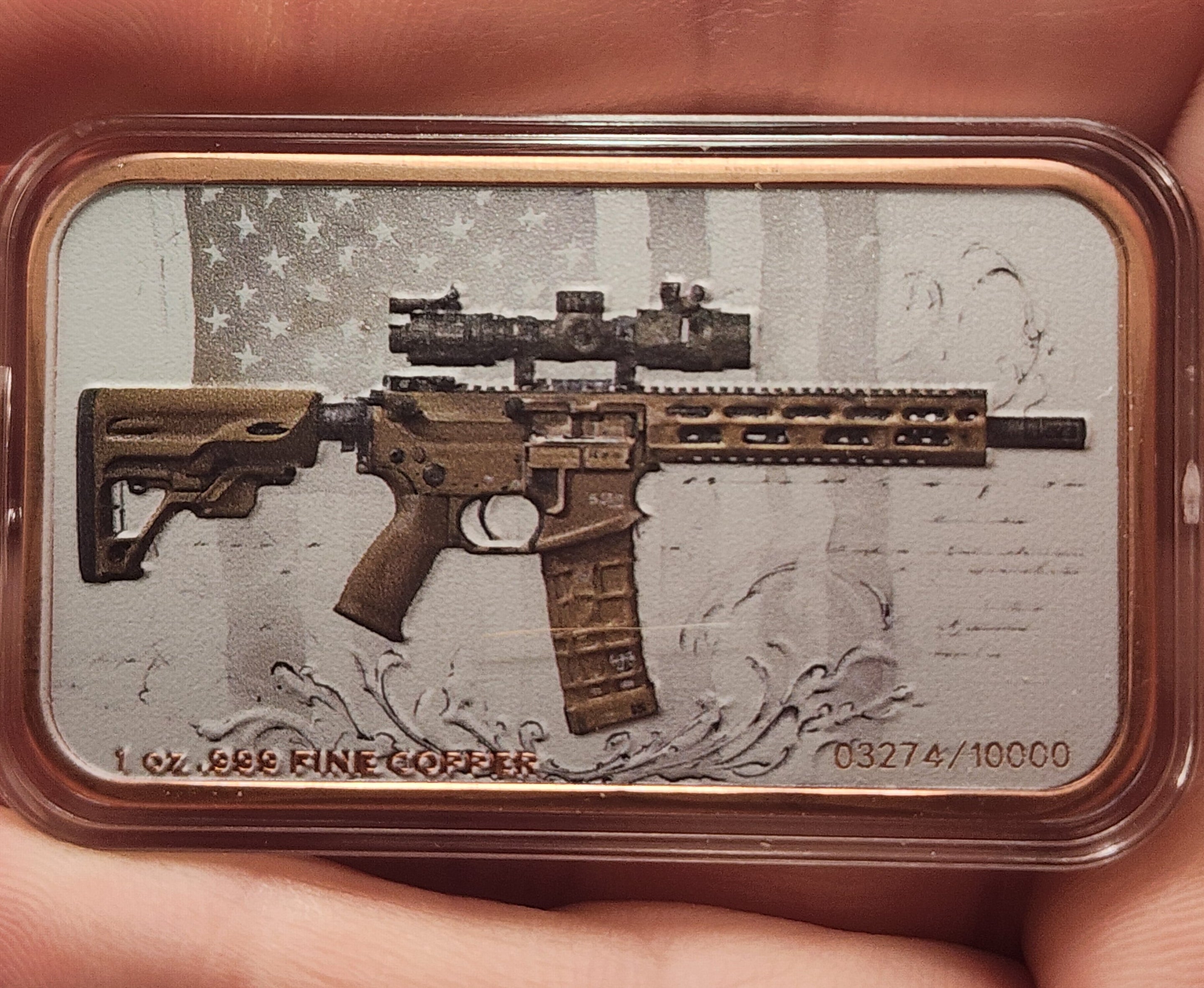 320Coins 2026 Second Amendment 2A 1 oz Copper Bar in Capsule & COA sleeve