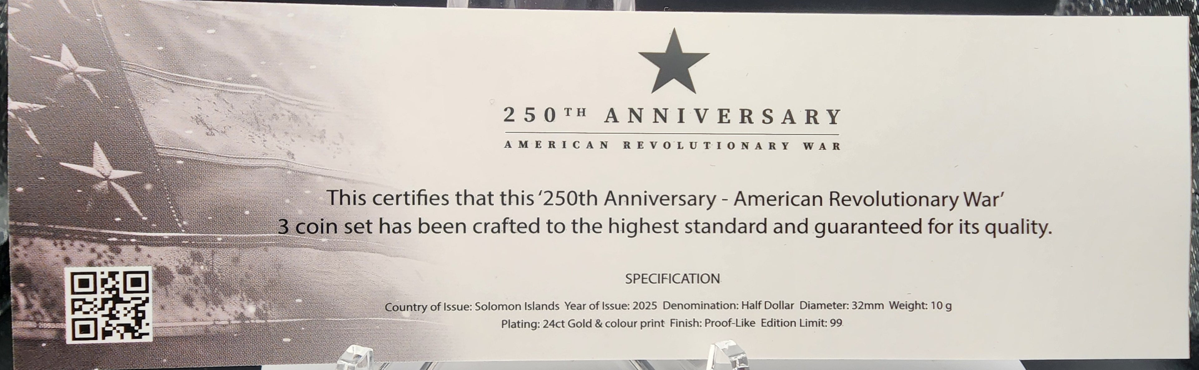 American Revolution 250th Anniversary 2025 24K 2-Coin Set 99 Mintage