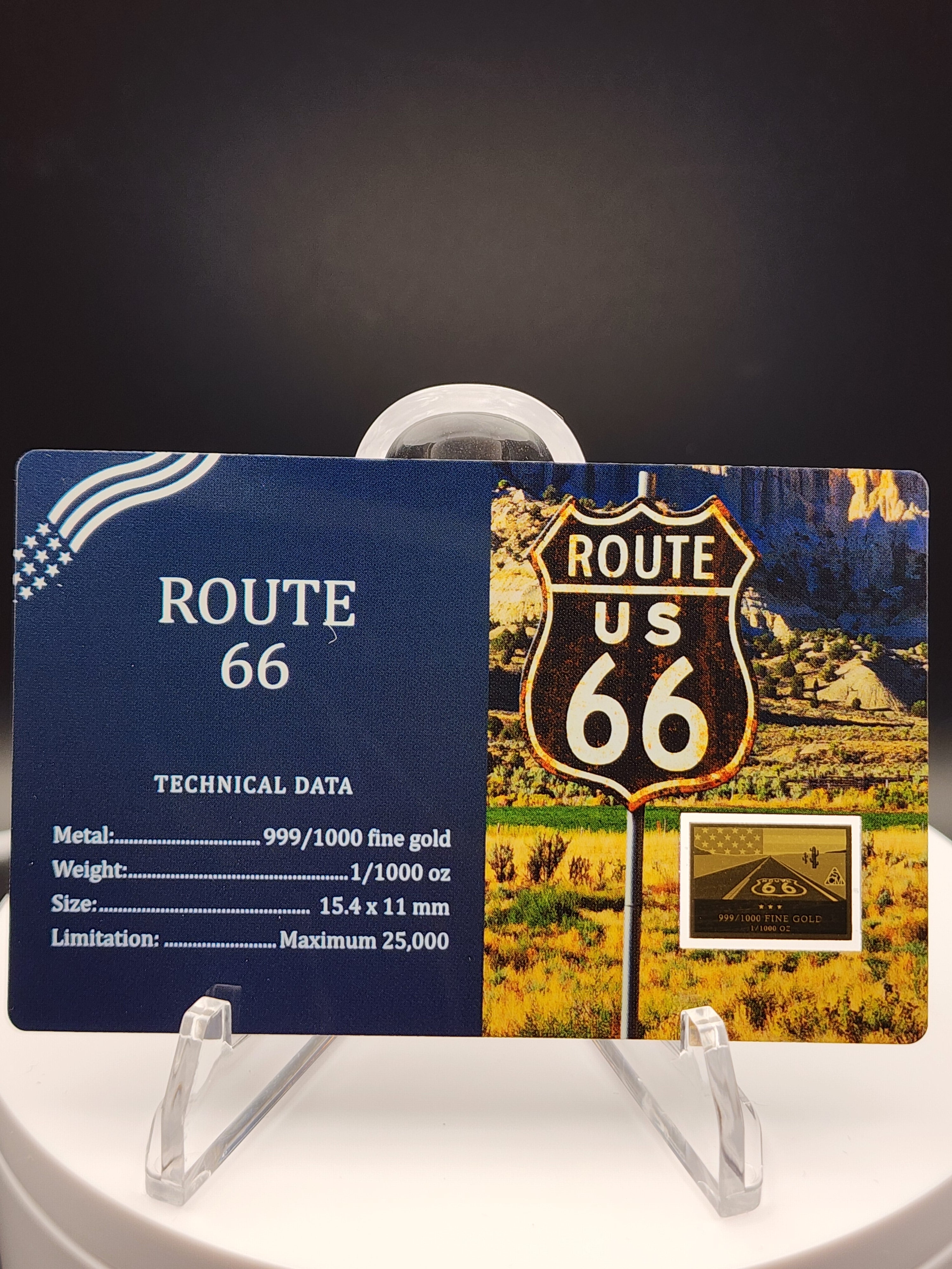 Route 66 1/1000 oz Gold Bar Carded w/ COA