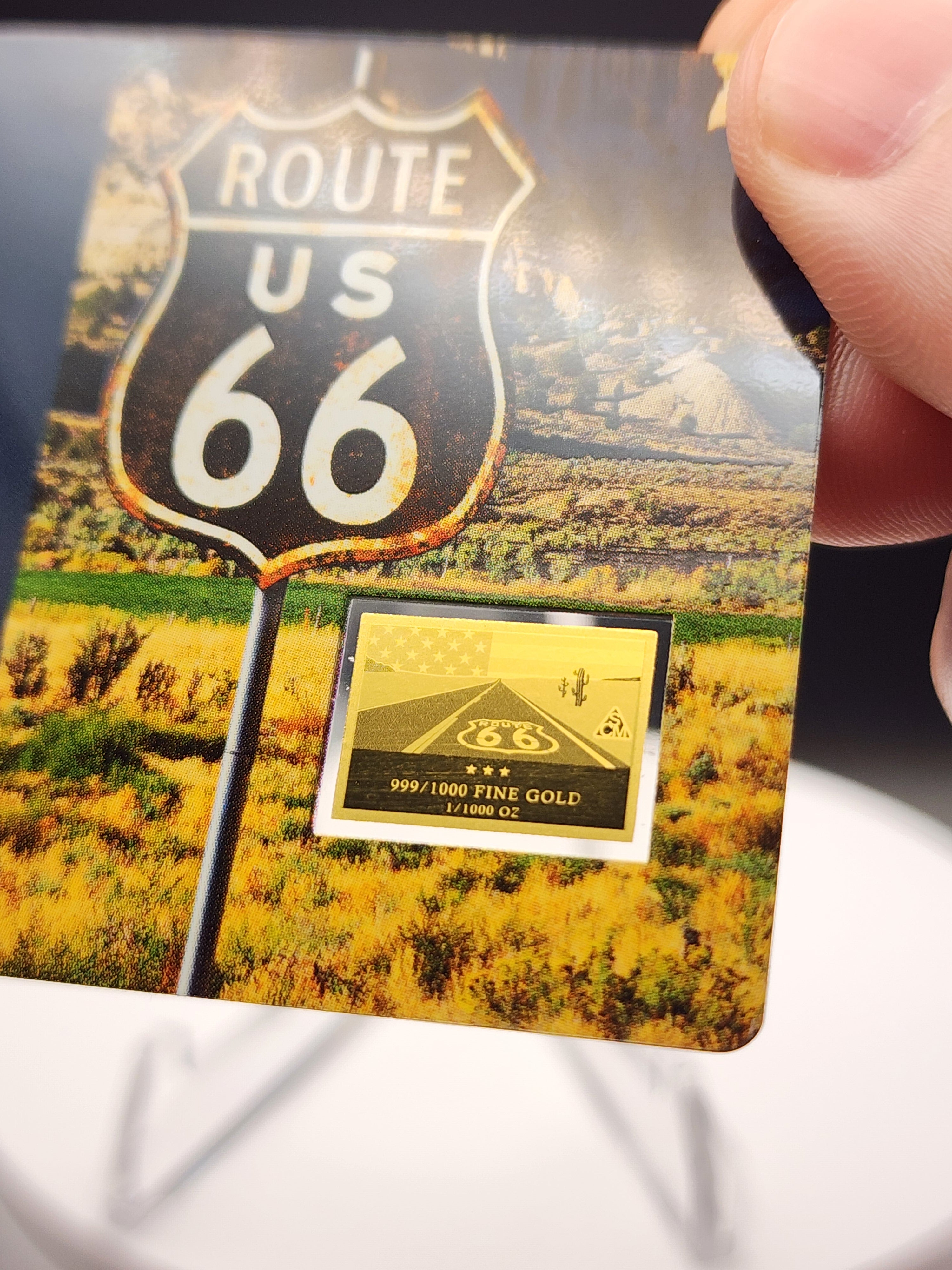 Route 66 1/1000 oz Gold Bar Carded w/ COA