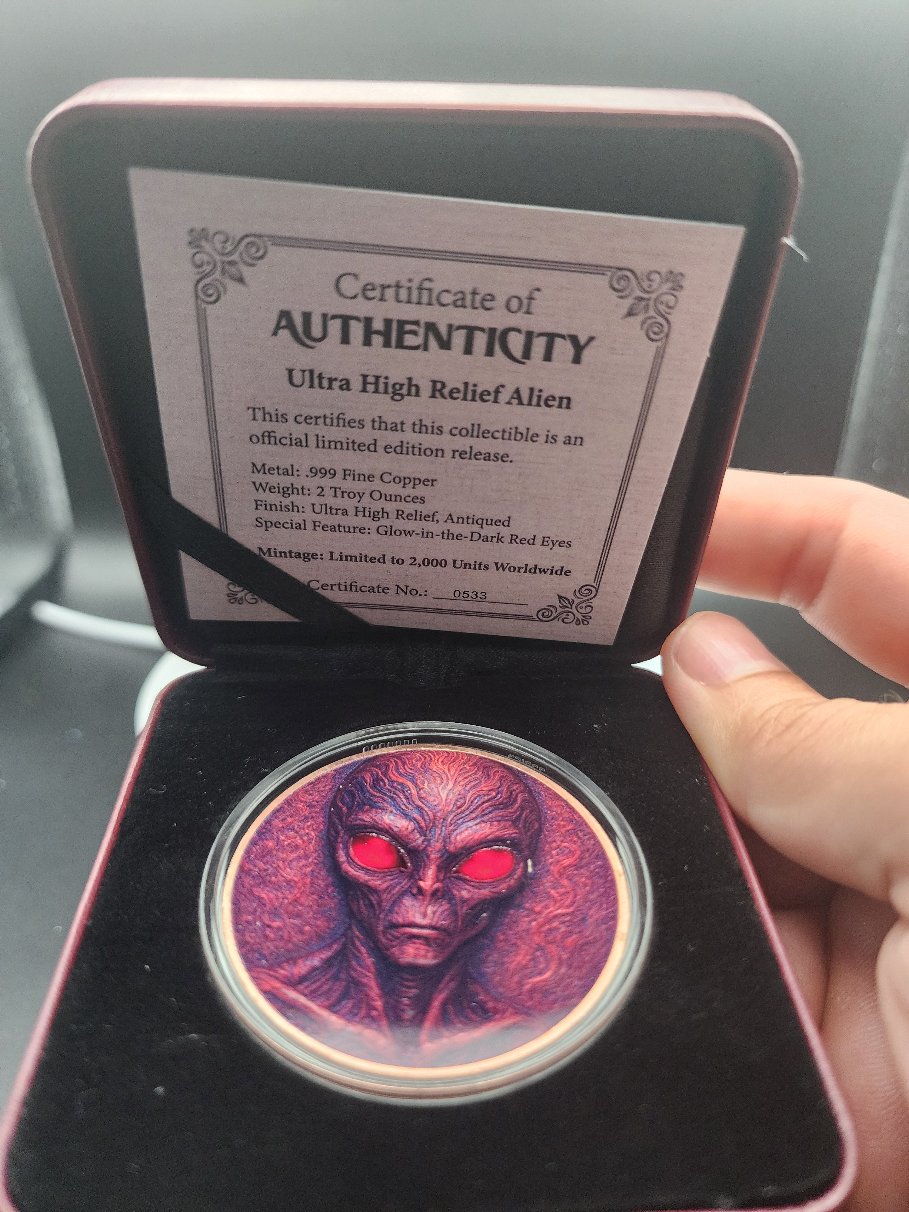 2026 2 oz Copper UHR Red Alien GID Eyes Beautiful LIMITED w/Box & COA