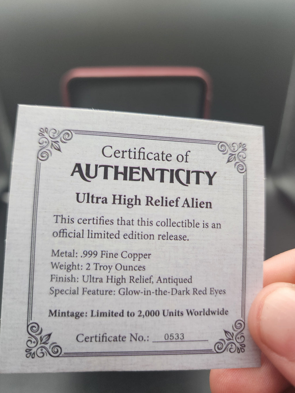 2026 2 oz Copper UHR Red Alien GID Eyes Beautiful LIMITED w/Box & COA