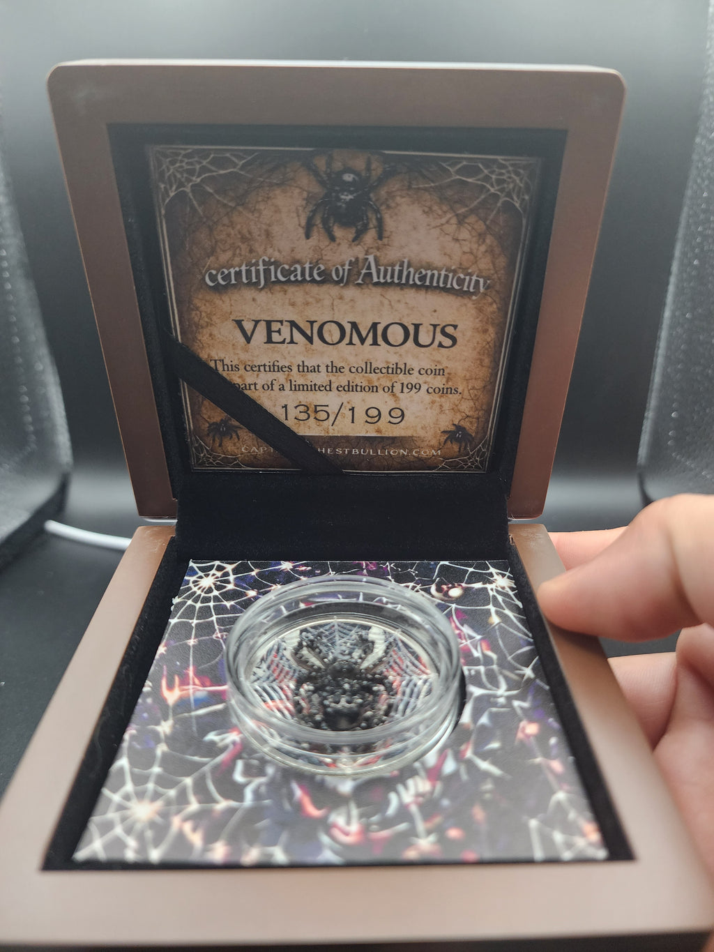 2013 Canadian Maple Venomous Edition Venom w/ Crystal Spider 1oz Silver Coin 199