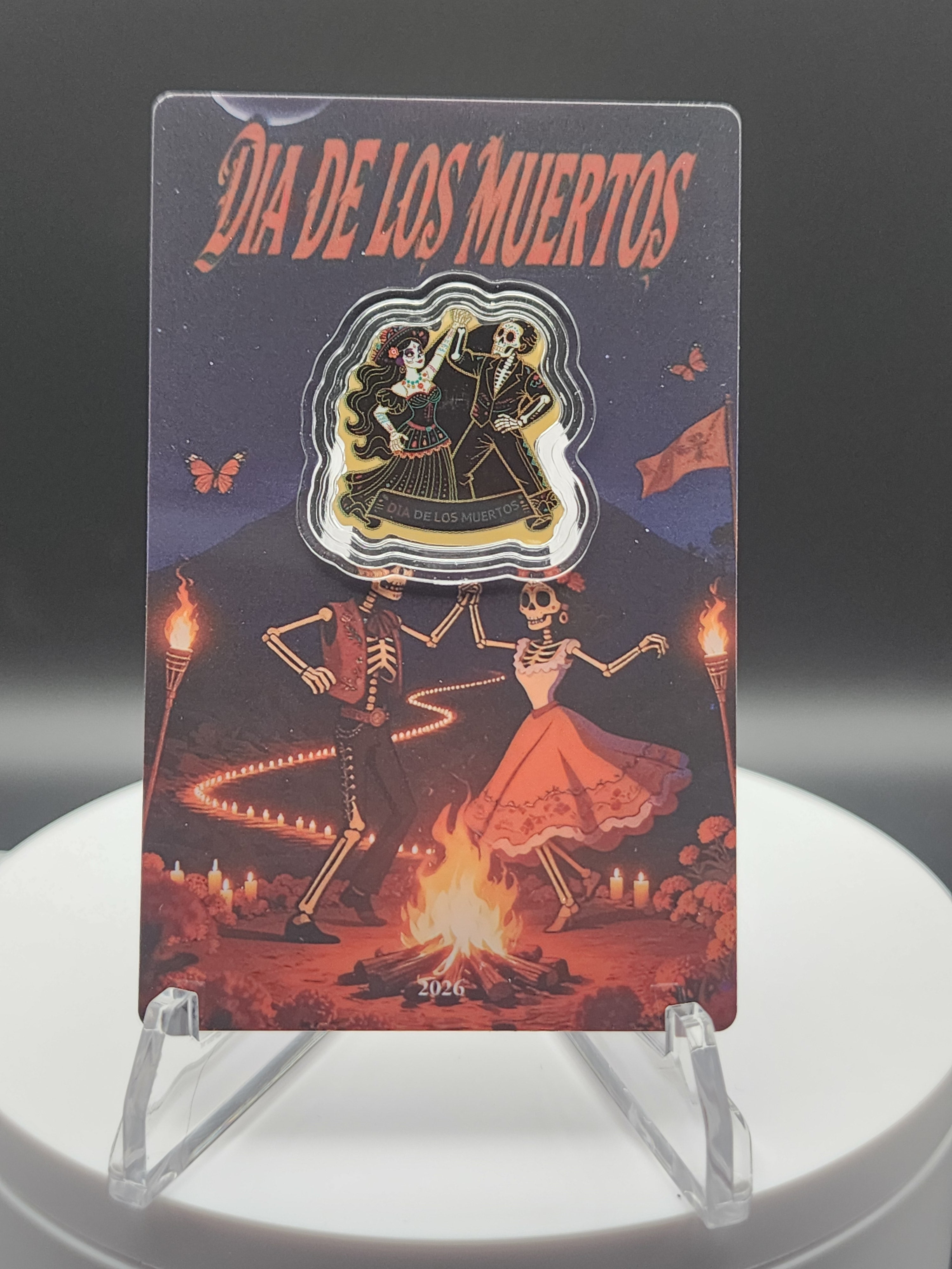2026 Liberia Dia De los Muertos Bailando Shaped 1/1000 oz .9999 Gold Coin in Card