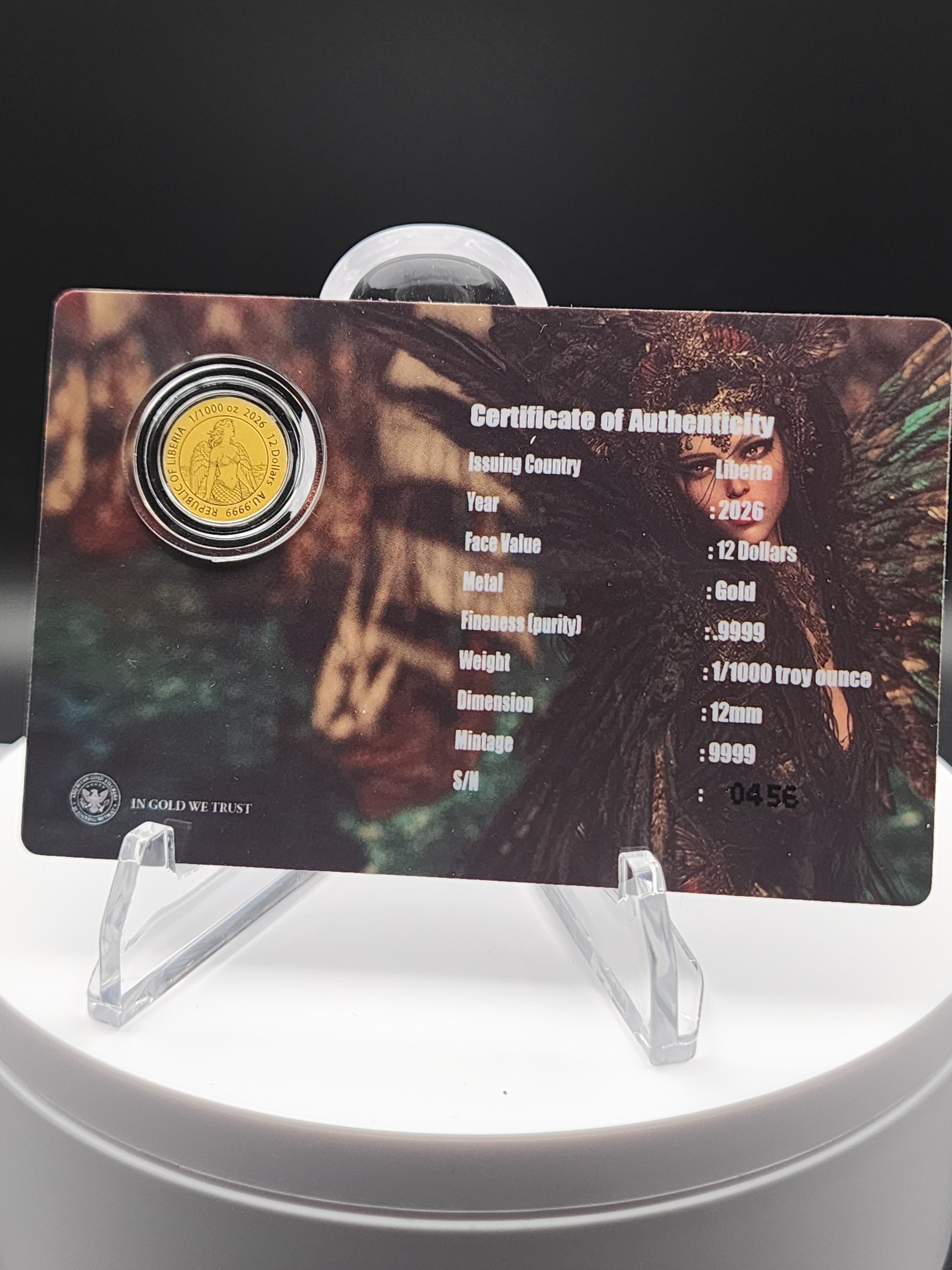 2026 Liberia Siren 1/1000 oz .9999 Gold Coin in Card