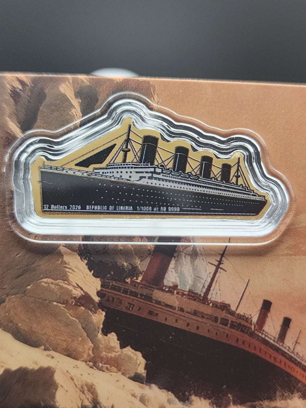 2026 Liberia RMS Titanic Shaped 1/1000 oz .9999 Gold Coin in Card