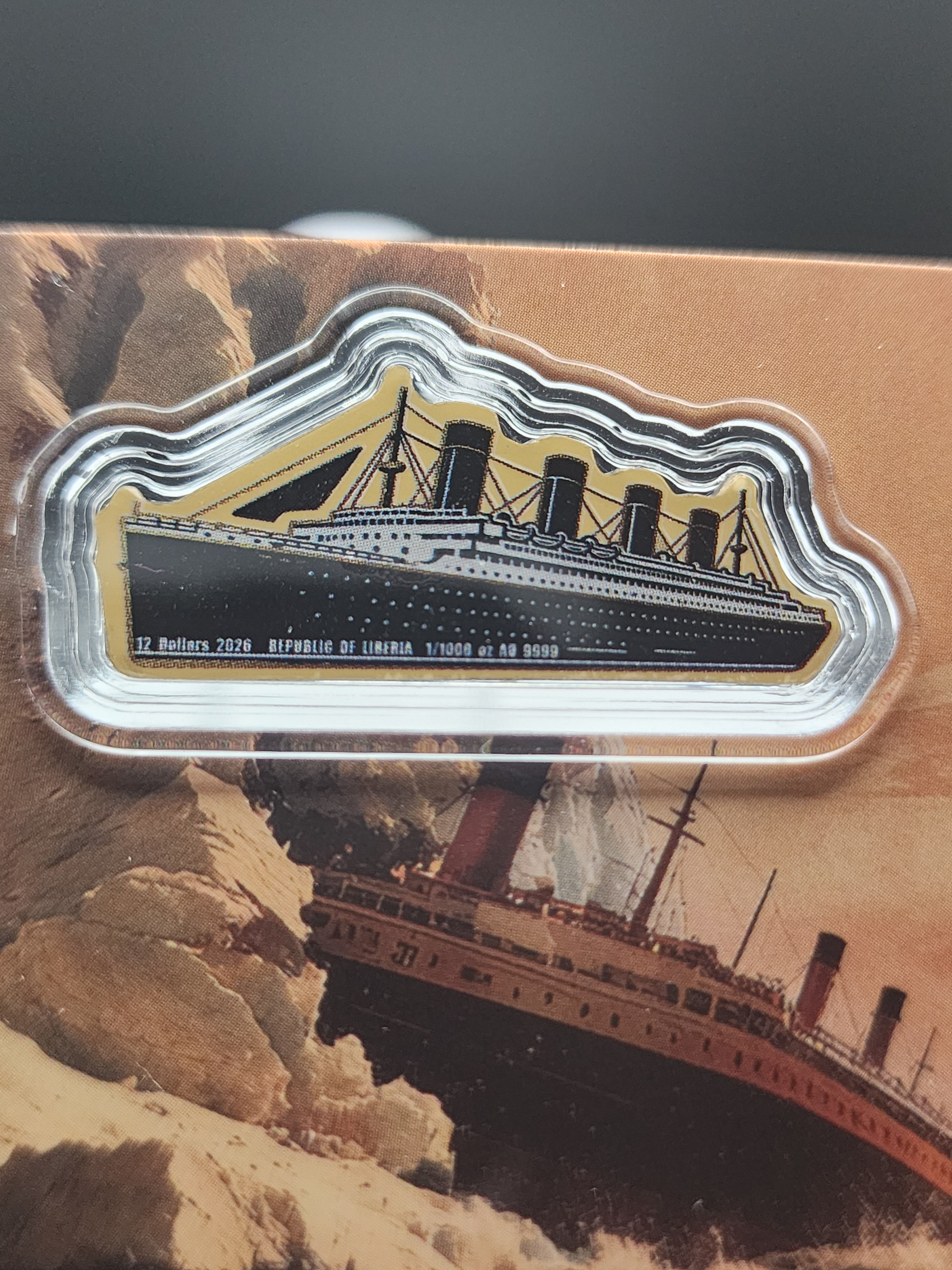 2026 Liberia RMS Titanic Shaped 1/1000 oz .9999 Gold Coin in Card