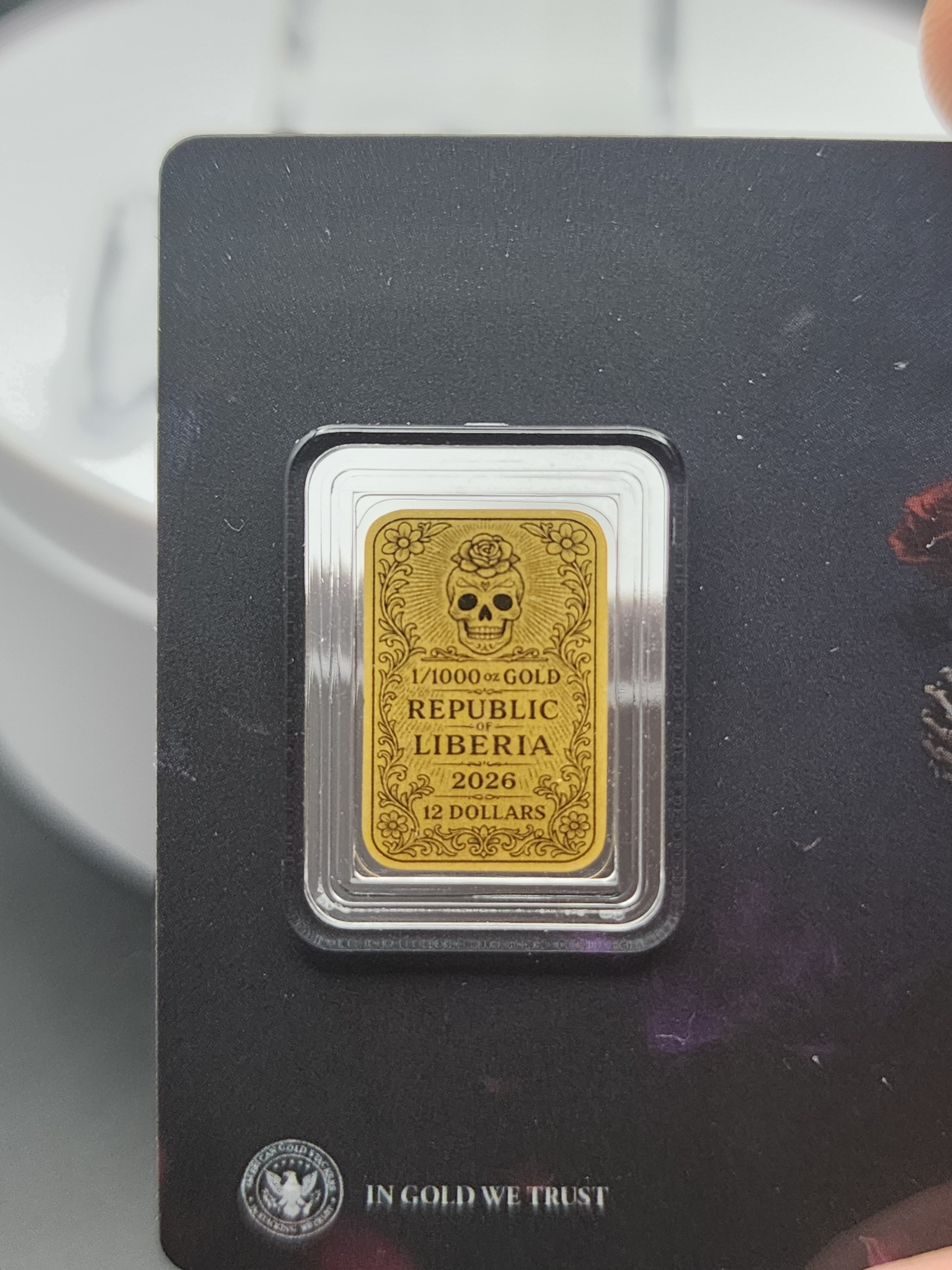 2026 Liberia Dia De Los Muertos Roses 1/1000 oz .9999 Gold Coin in Card