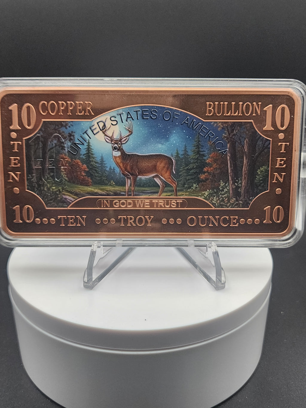 2025 10 oz Whitetail Deer .999 Copper Bar Colorized in Capsule