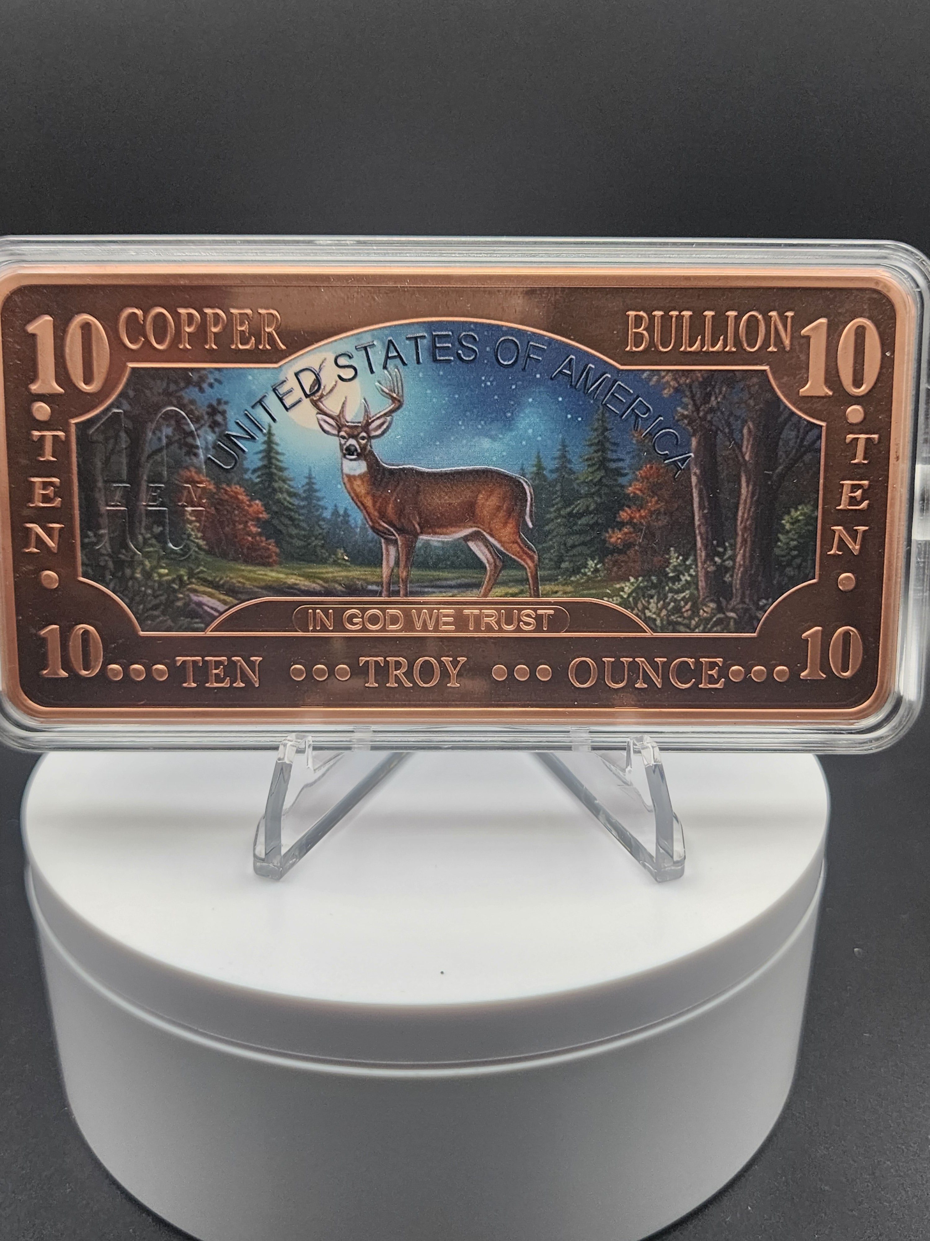 2025 10 oz Whitetail Deer .999 Copper Bar Colorized in Capsule