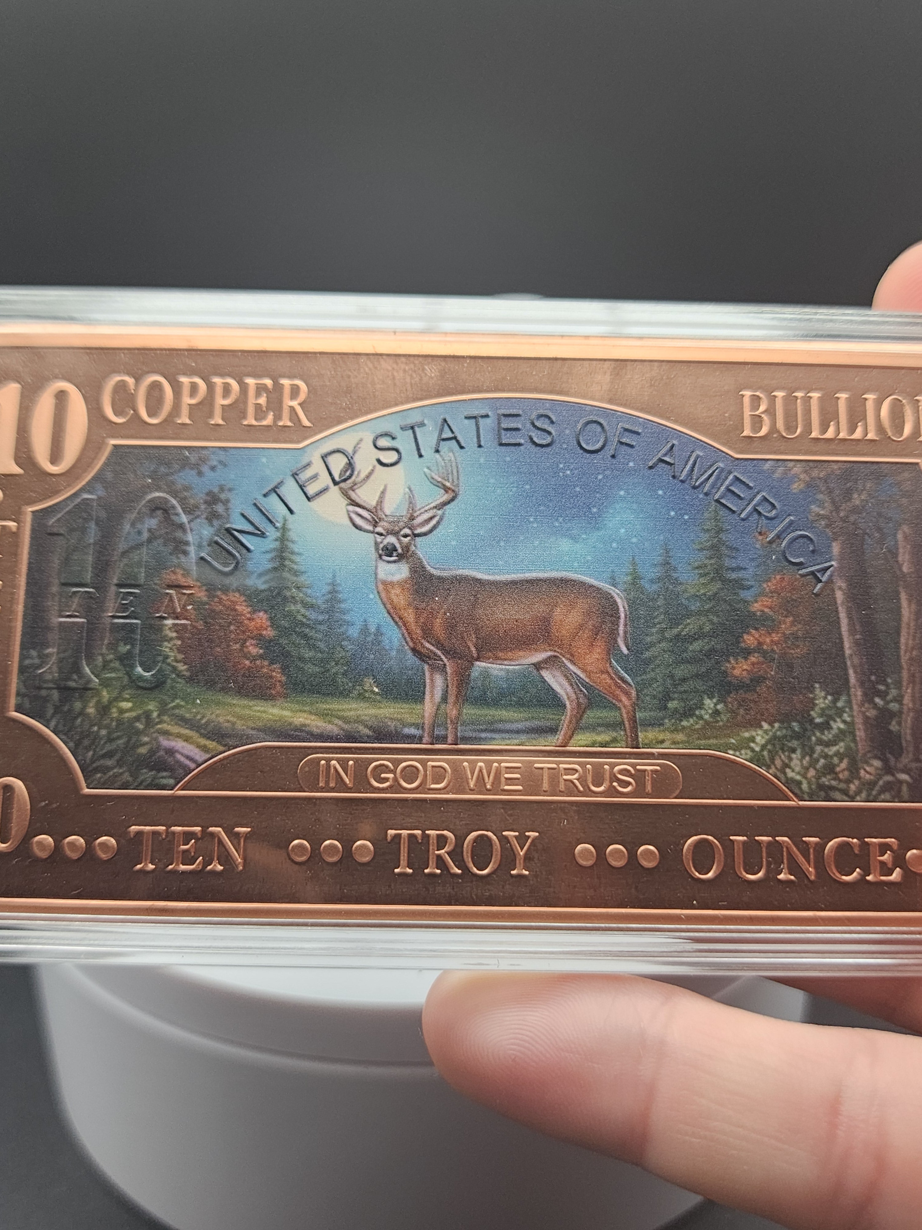 2025 10 oz Whitetail Deer .999 Copper Bar Colorized in Capsule