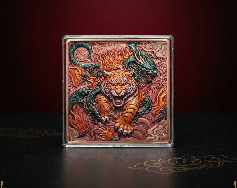 HoboCoins Exclusive Eternal Guardians - Tiger & Dragon 5 oz Copper Bar Mintage 500