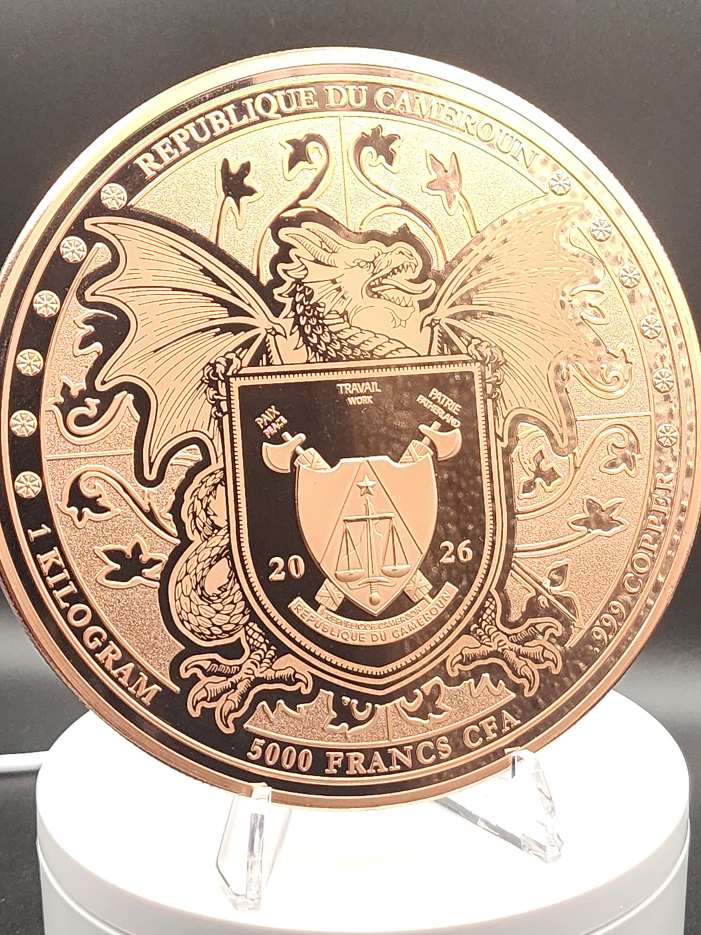 2026 Cameroon 1 Kilo Copper Emerald Dragon Coin