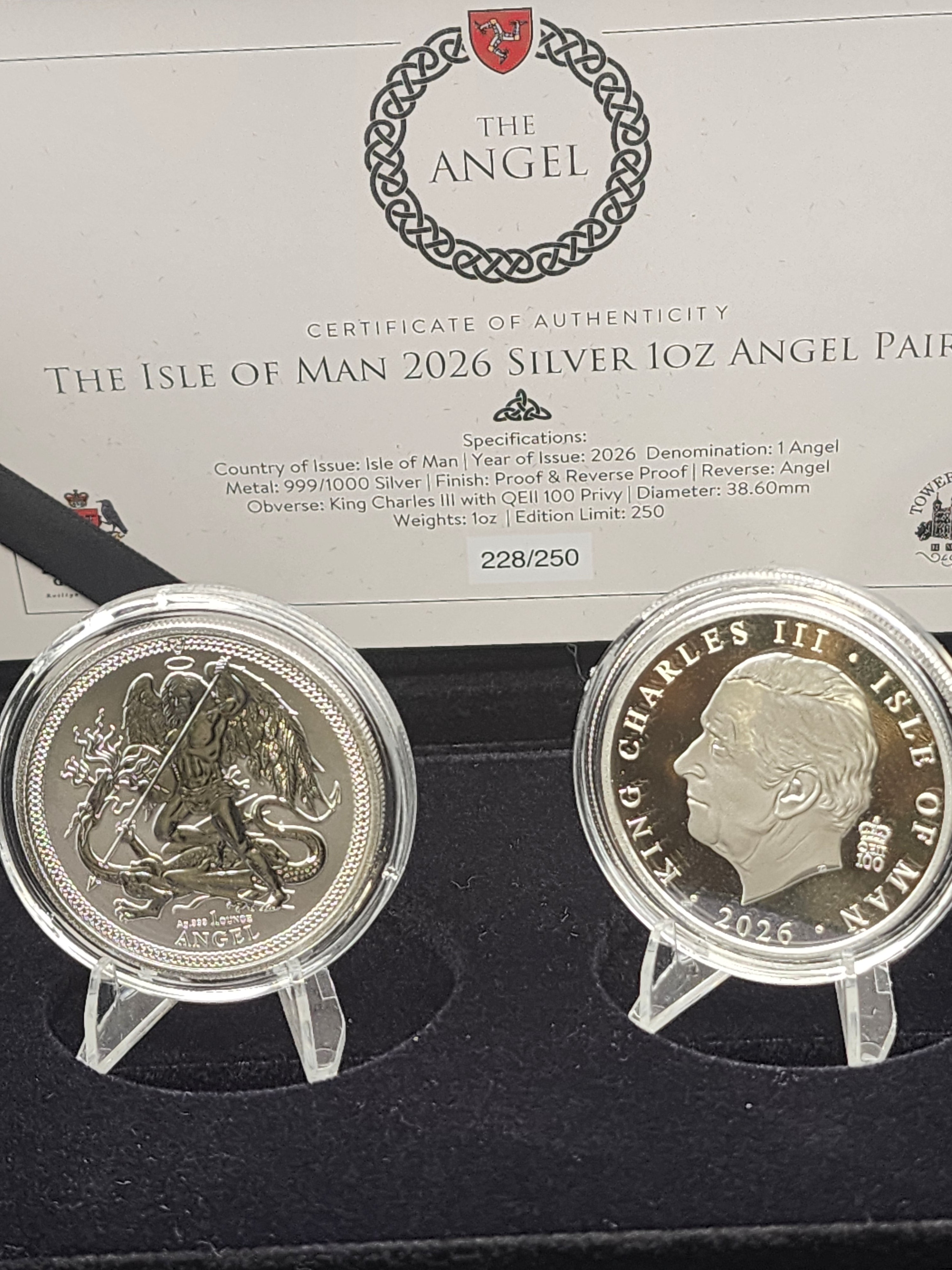 2026 Isle of Man Angel Reverse Proof 2 x 1 oz Silver Coin Set