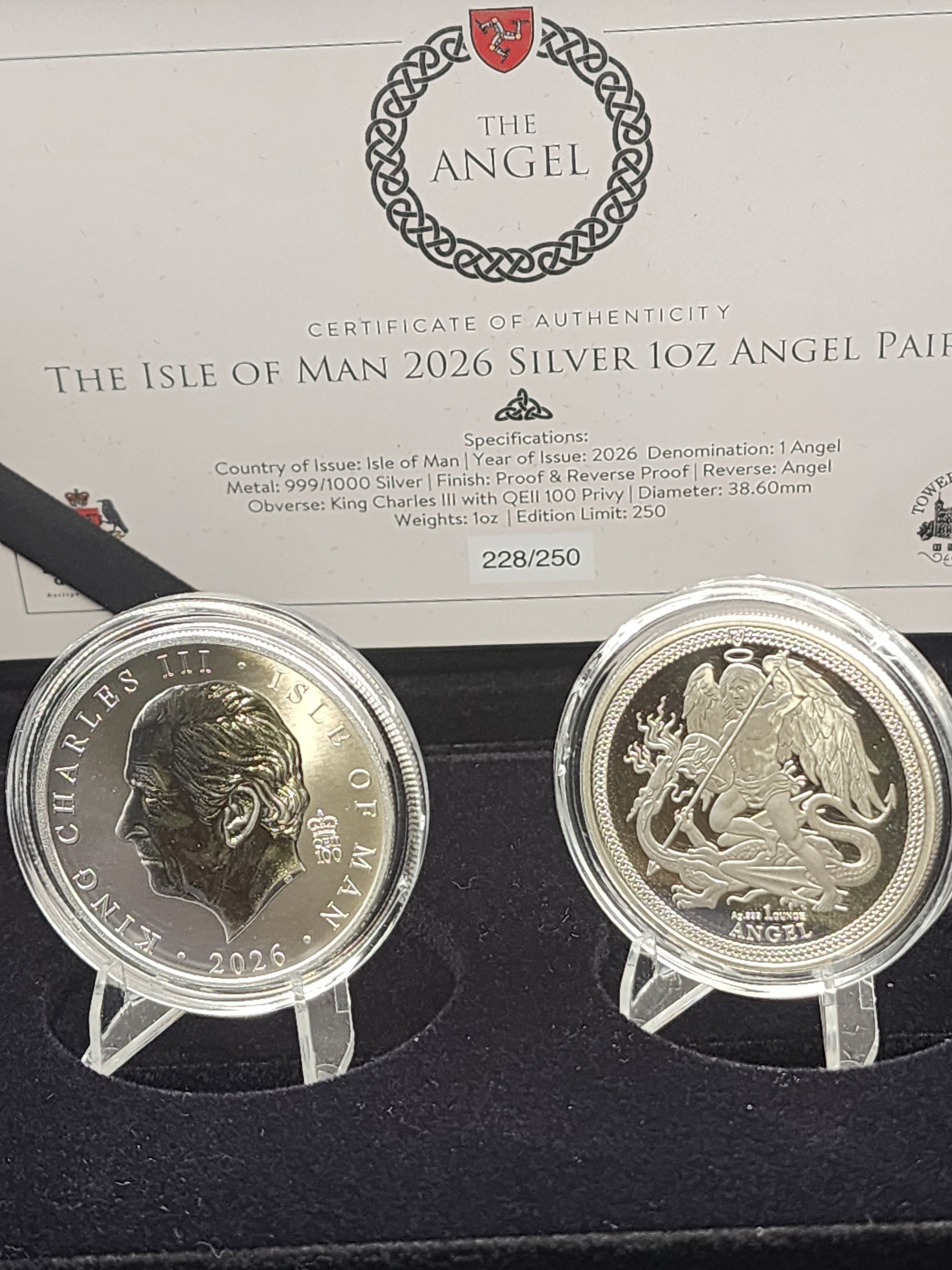 2026 Isle of Man Angel Reverse Proof 2 x 1 oz Silver Coin Set