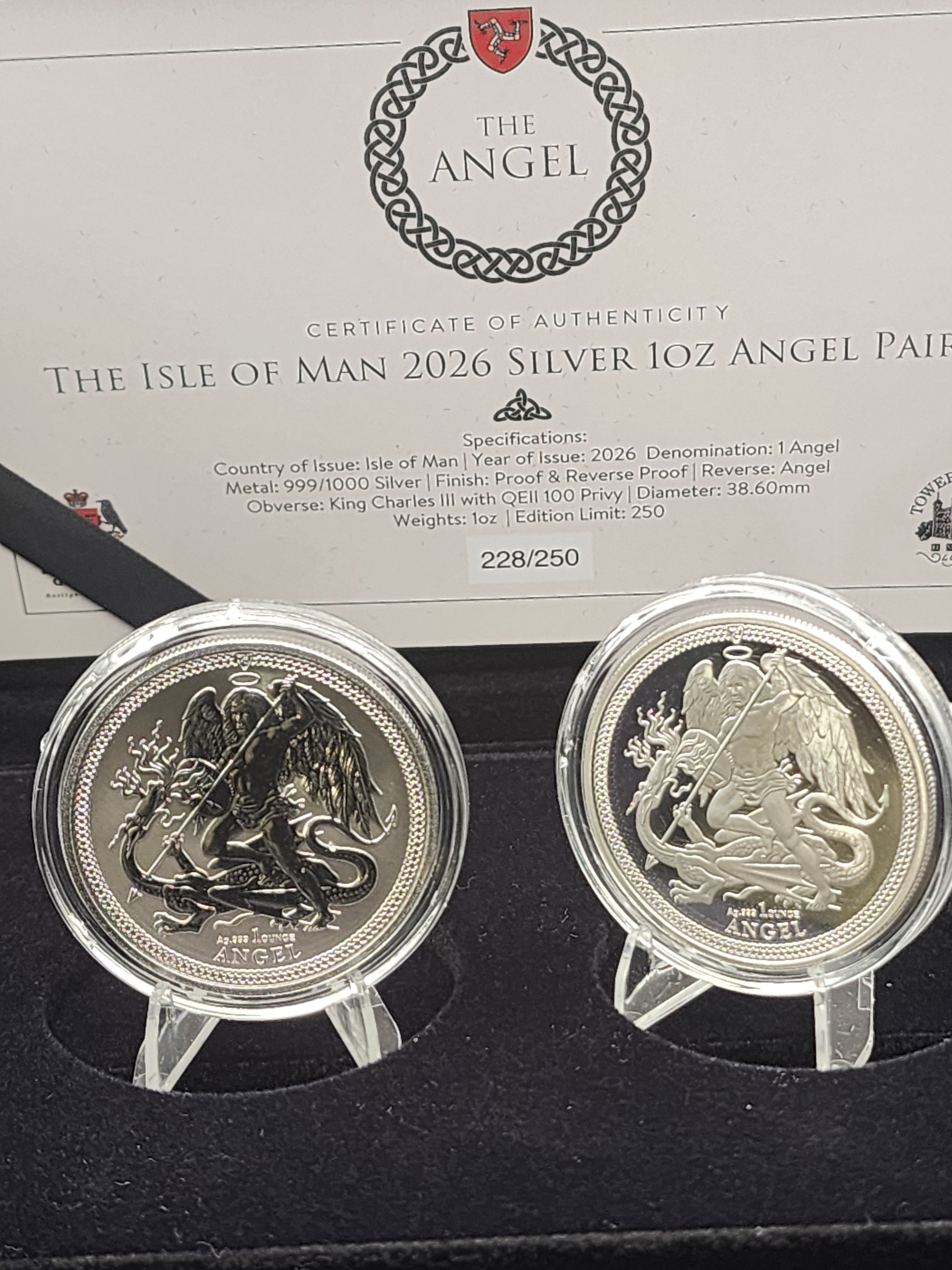 2026 Isle of Man Angel Reverse Proof 2 x 1 oz Silver Coin Set