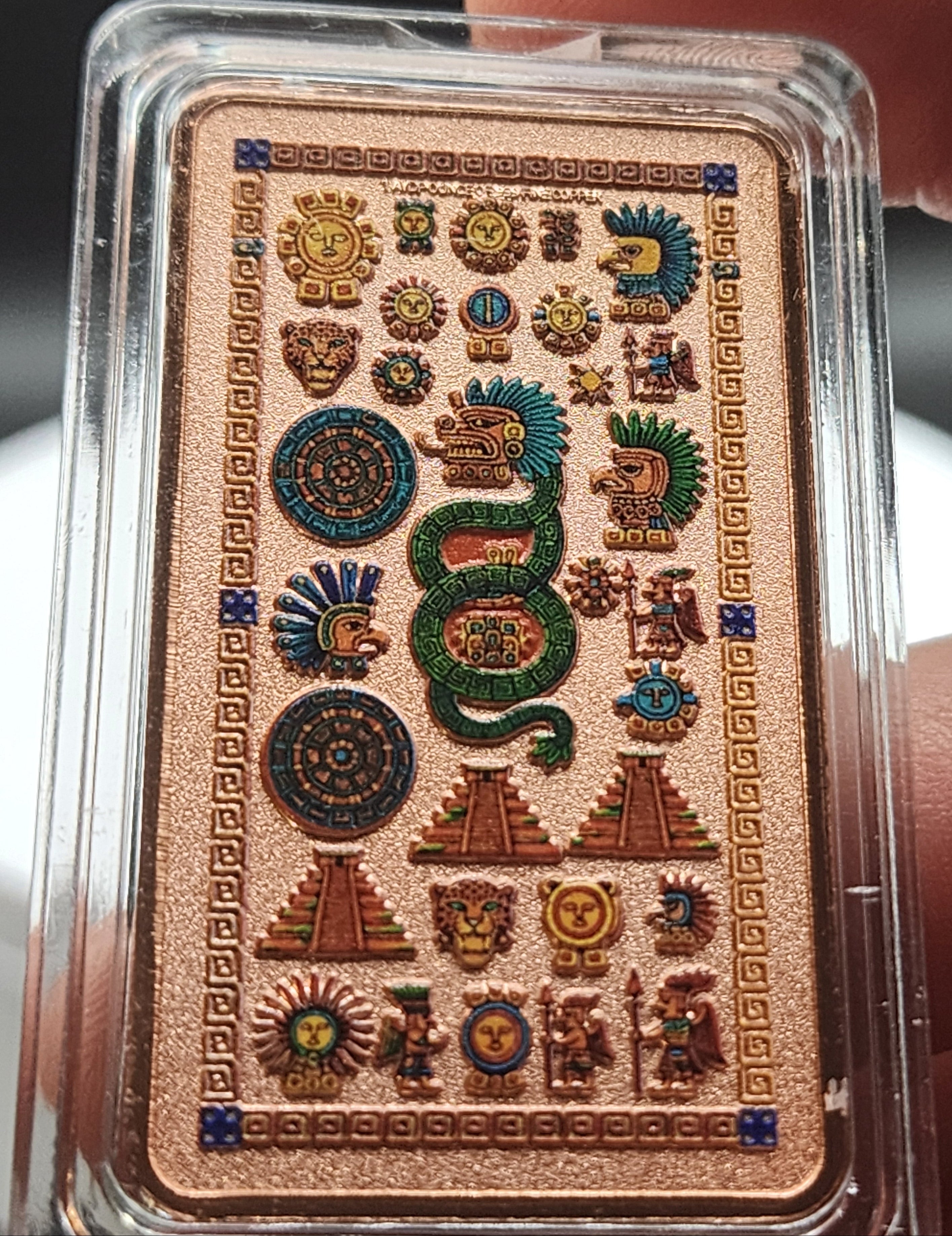 Warrior of Quetzalcoatl Colorized 1 oz Copper Bar