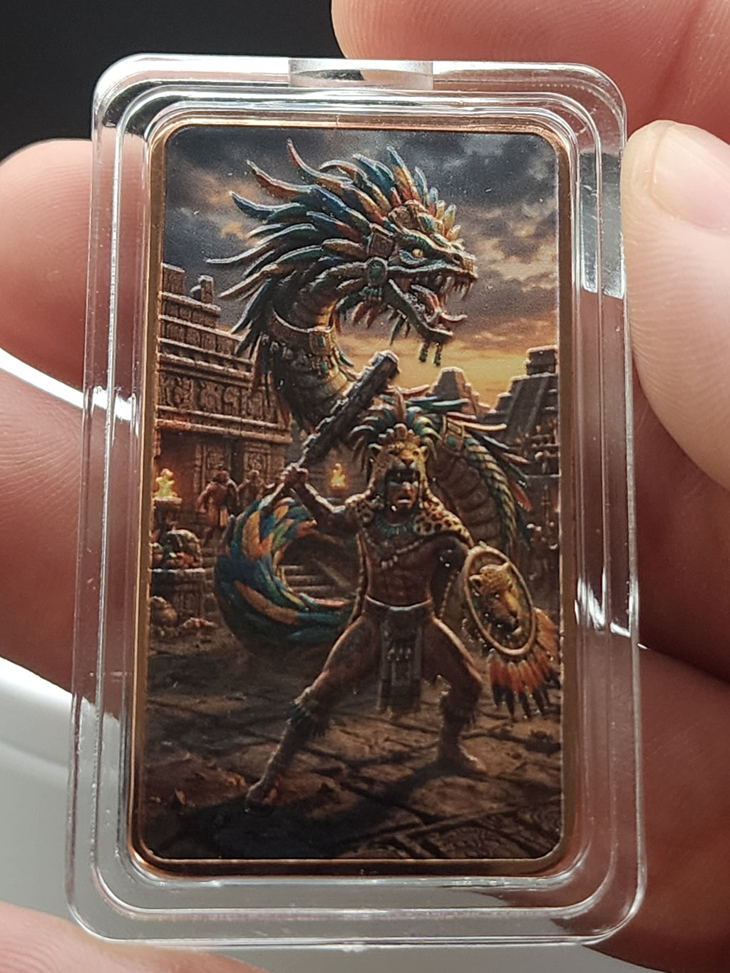 Warrior of Quetzalcoatl Colorized 1 oz Copper Bar