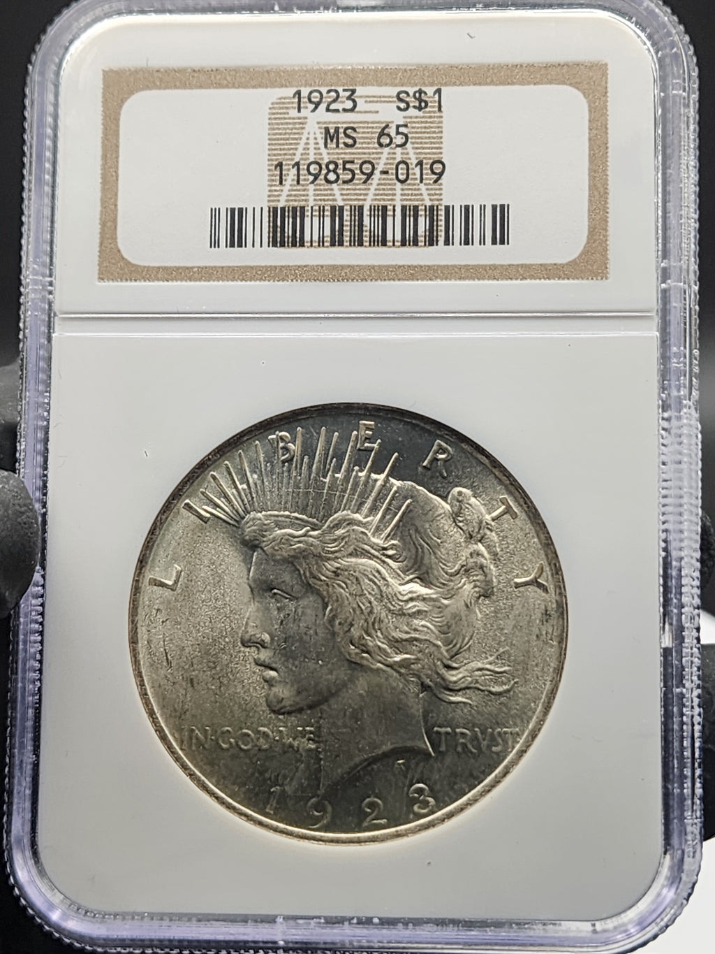 1923 Peace Dollar NGC MS65 Soapbox Holder