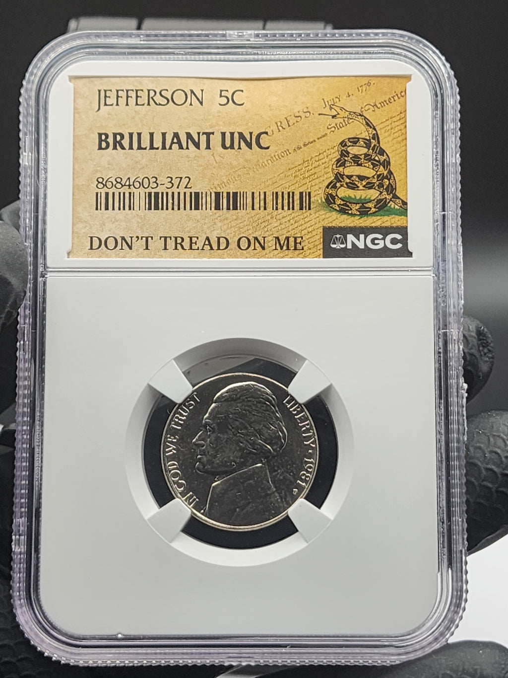 Jefferson Nickel NGC Brilliant Uncirculated "Don't Tread on Me"