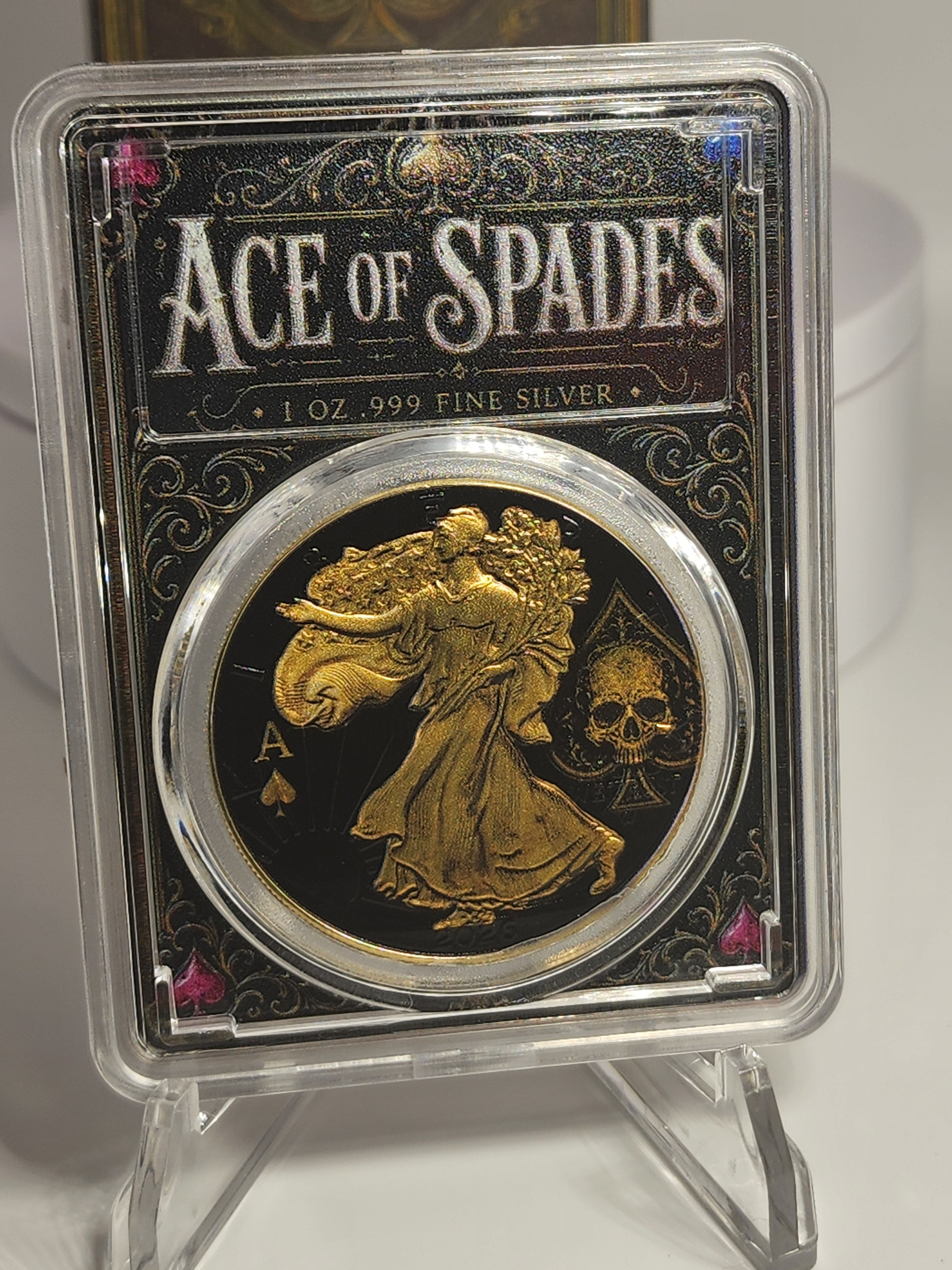 2026 Silver Eagle Ace of Spades Gilded Liberty .999 Silver Coin SN 98 (Mintage 100)
