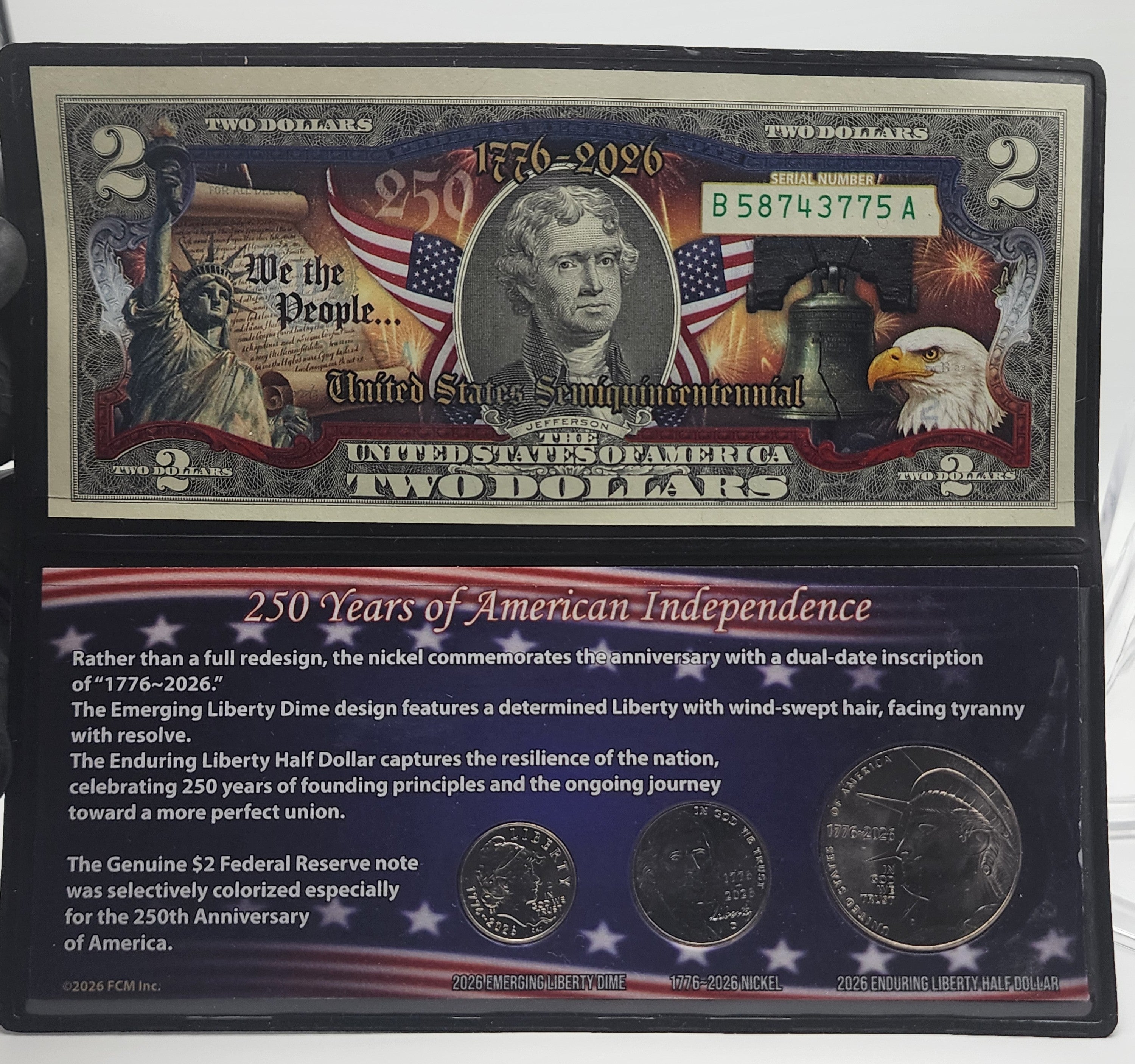 1776-2026 250 Years of American Independence Coin and Colorized Currency Set