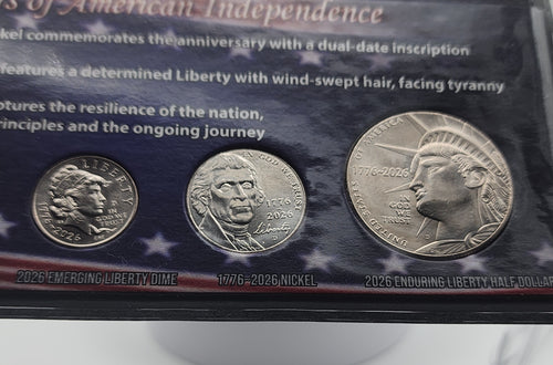 1776-2026 250 Years of American Independence Coin and Colorized Currency Set