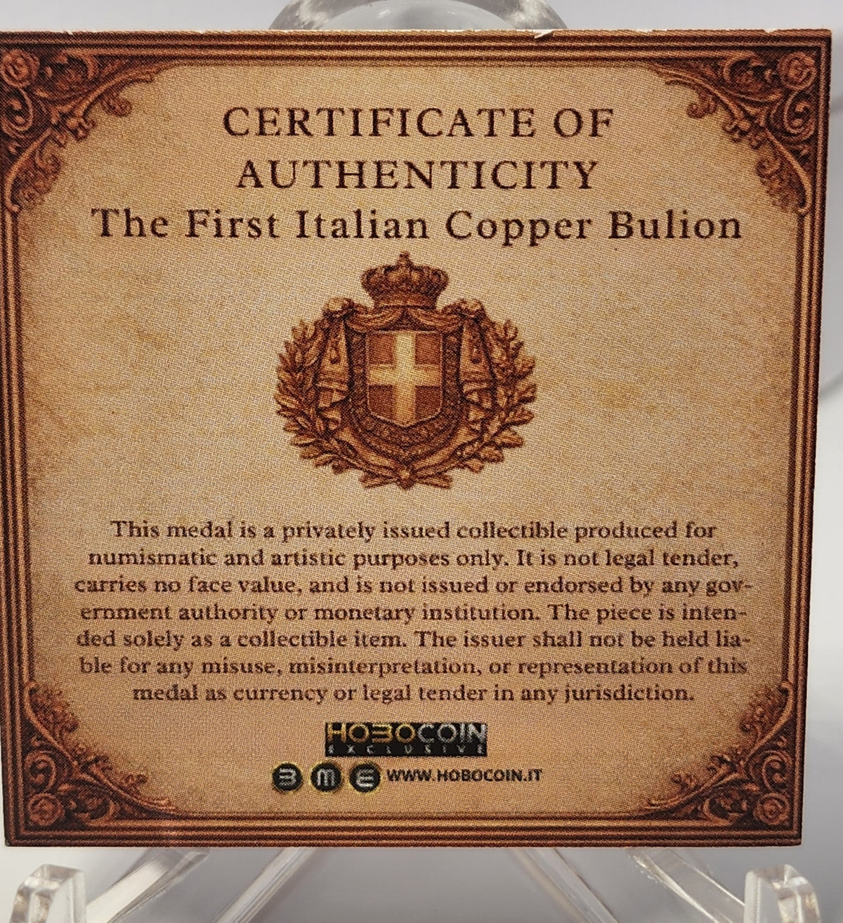 The First Italian 1 oz Copper Round