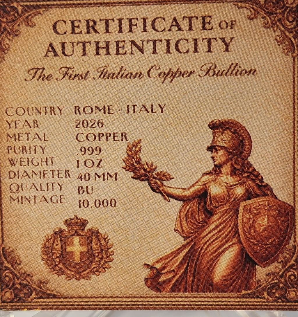 The First Italian 1 oz Copper Round