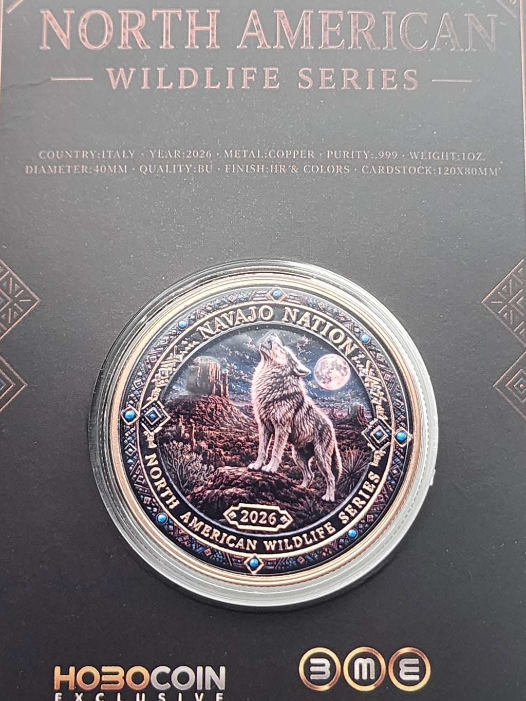 North American Wildlife Series- Navajo Nation Spirit of the Wolf 1 oz Copper Medal