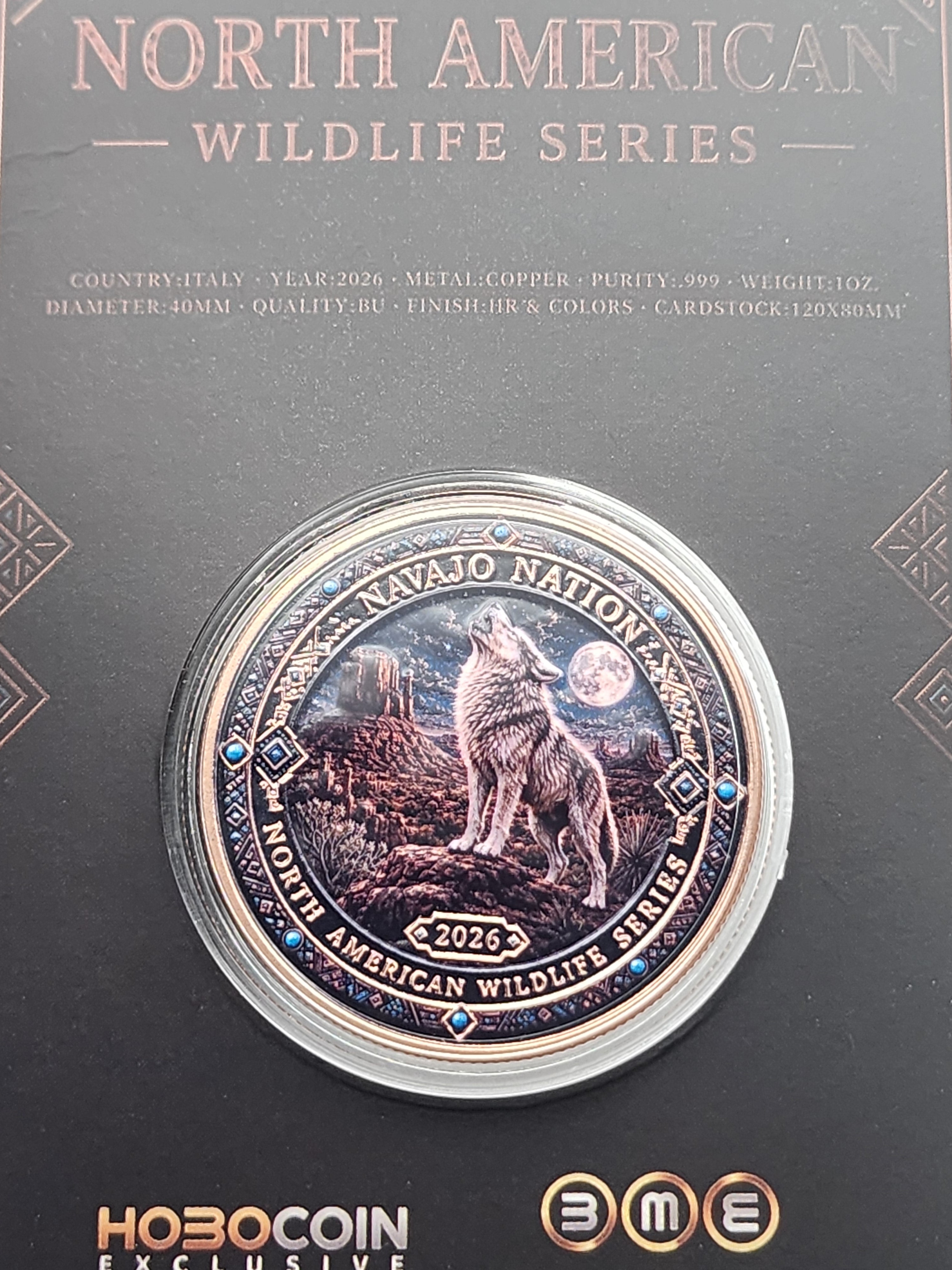 North American Wildlife Series- Navajo Nation Spirit of the Wolf 1 oz Copper Medal