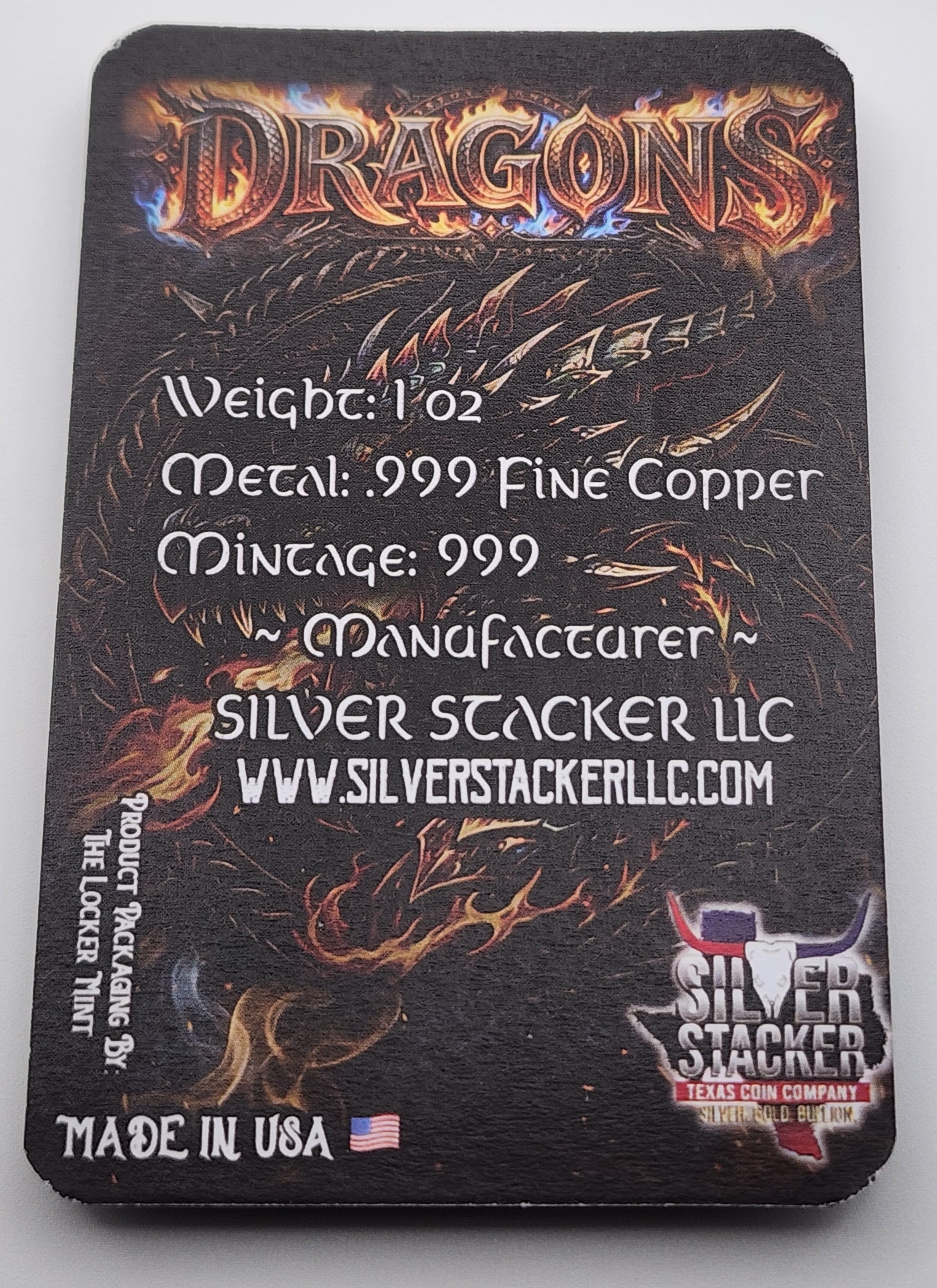 Fire Dragon 1oz Copper Round Carded (999 Mintage)