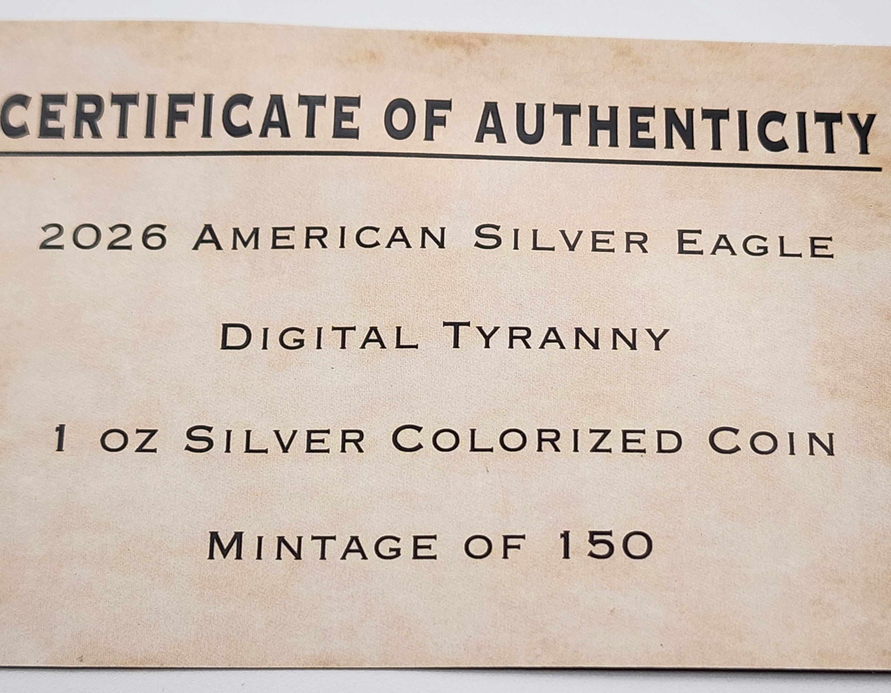 2026 U.S. Eagle Digital Tyranny Edition 1 oz Silver Coin