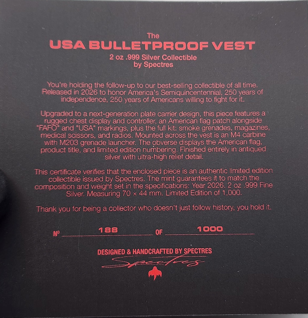 Spectres Mint 2026 USA Bulletproof Vest Shaped 2 oz Silver