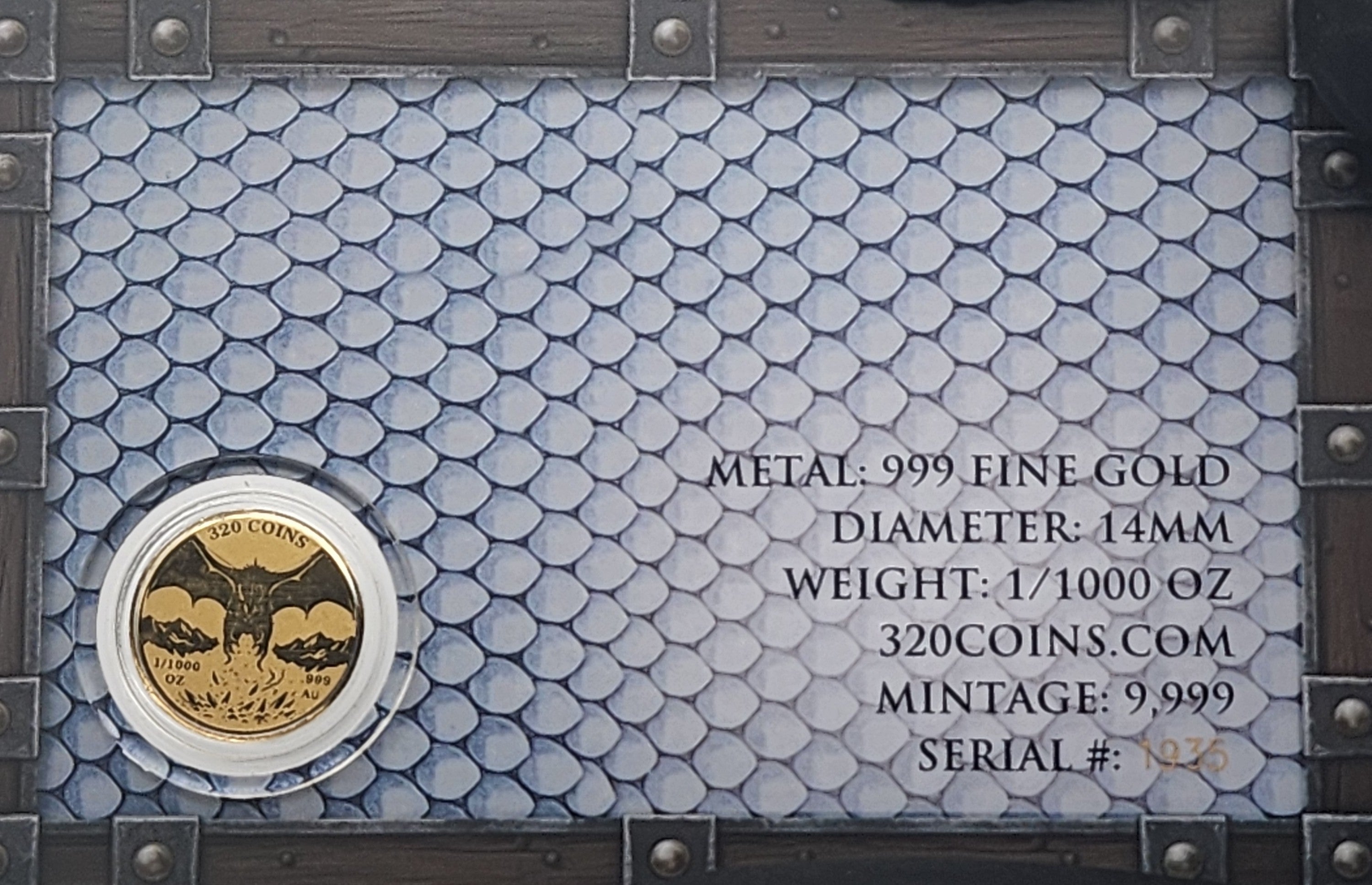 320Coins Frost Dragon 1/1000 oz .999 Gold Round Carded